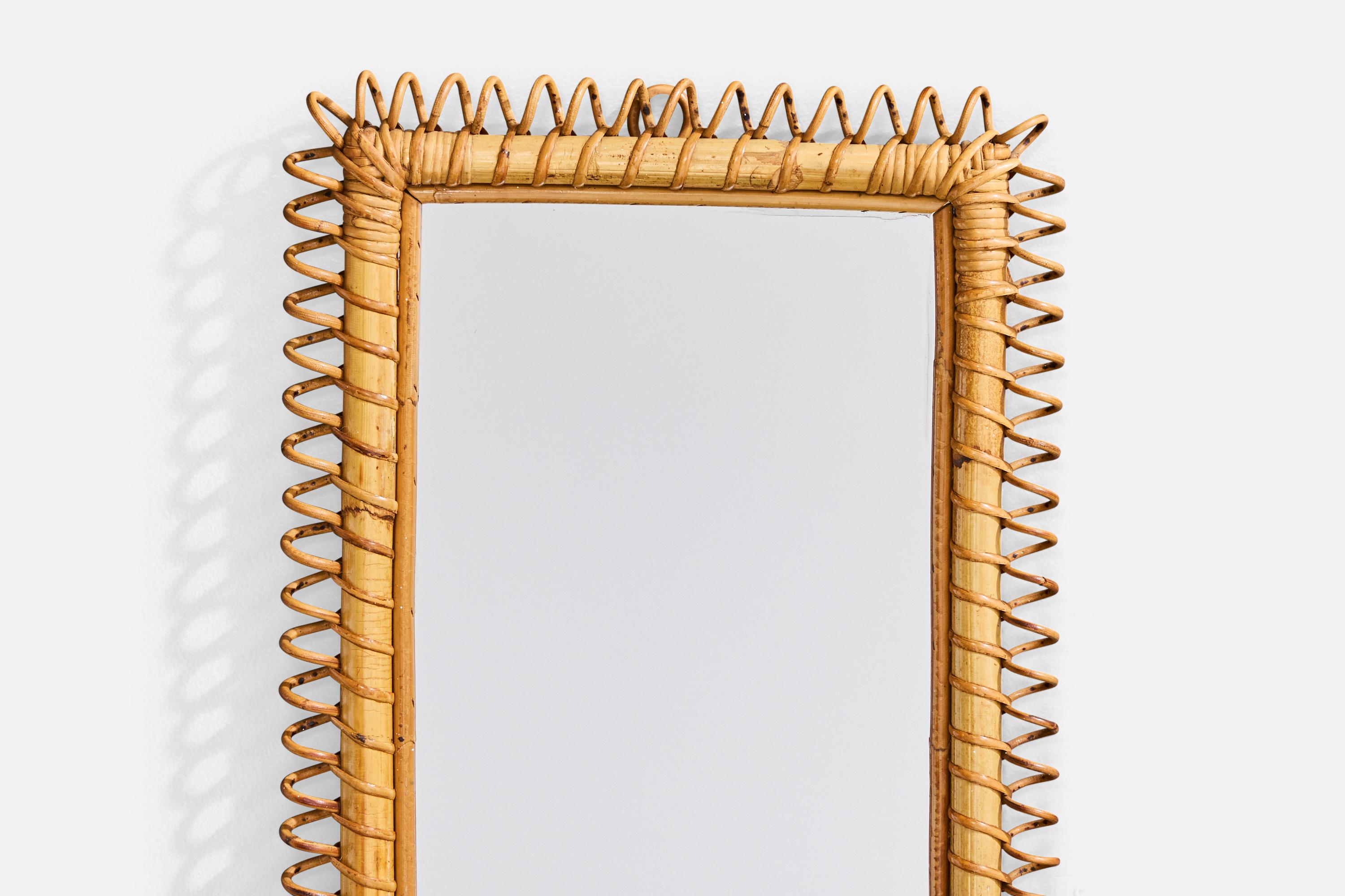 Mid-20th Century Italian Designer, Wall Mirror, Bamboo, Rattan, Italy, 1960s For Sale