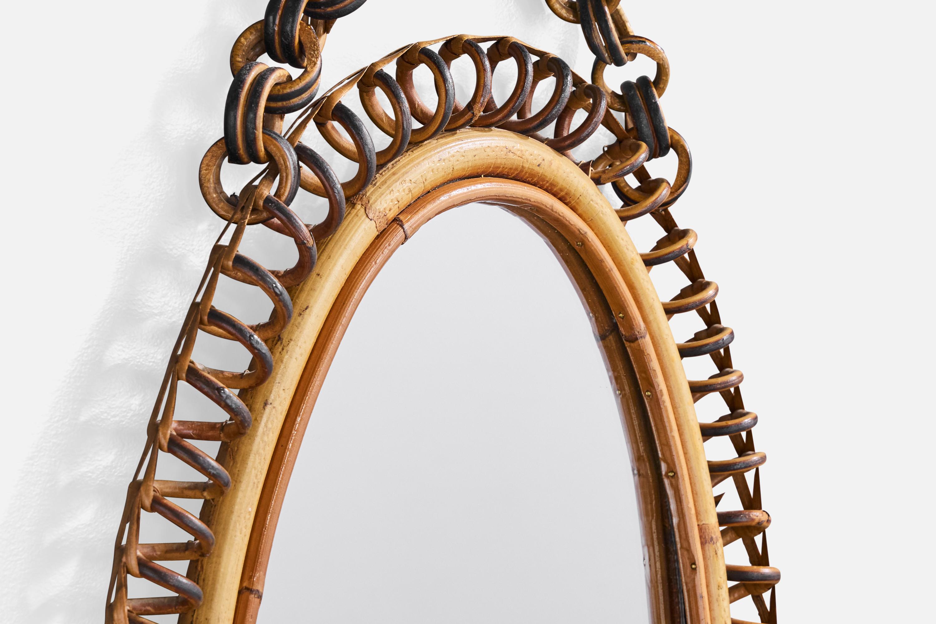 Mid-20th Century Italian Designer, Wall Mirror, Bamboo, Rattan, Italy, 1960s For Sale