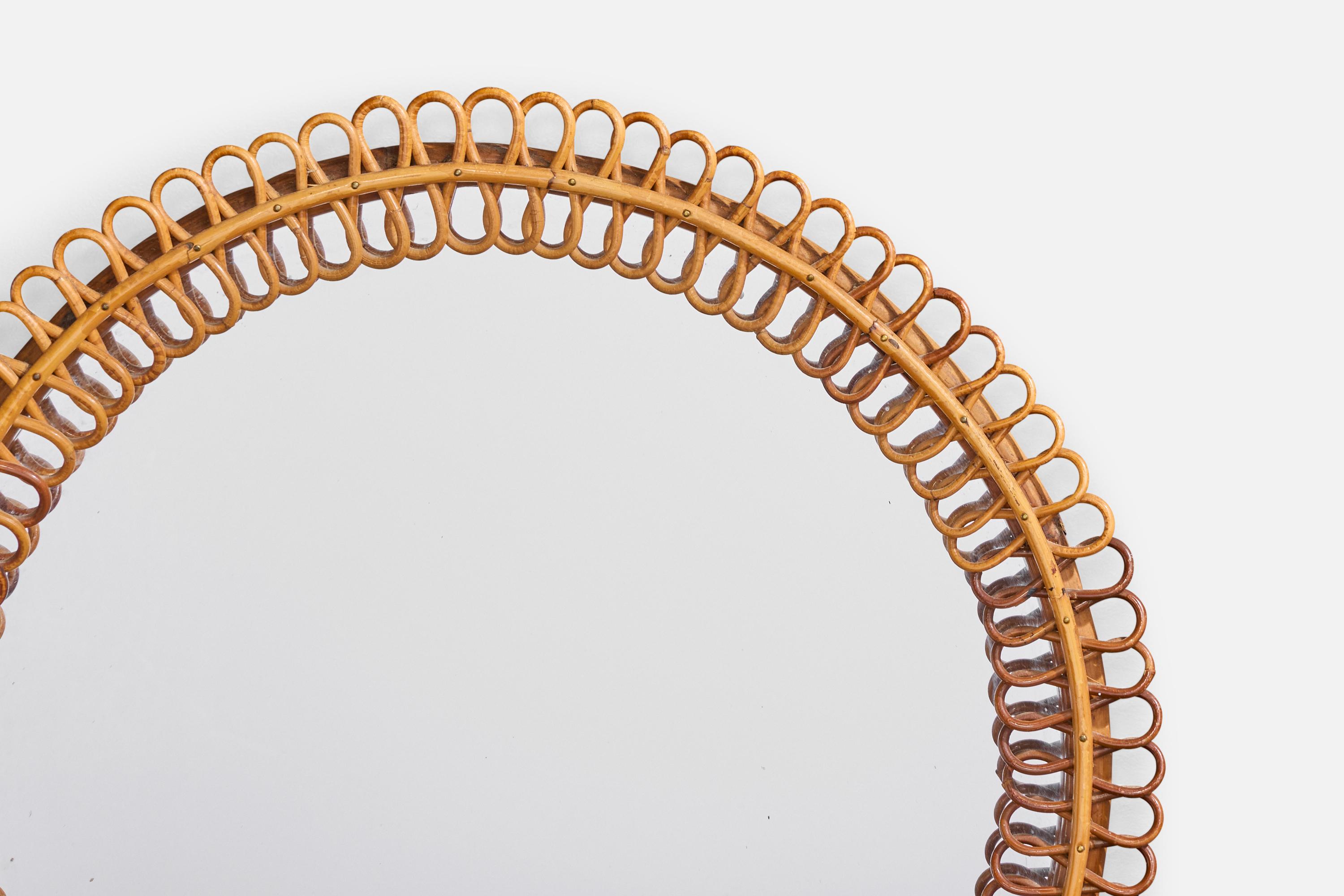 Milieu du XXe siècle Miroir mural de designer italien, bambou, rotin, Italie, années 1960 en vente