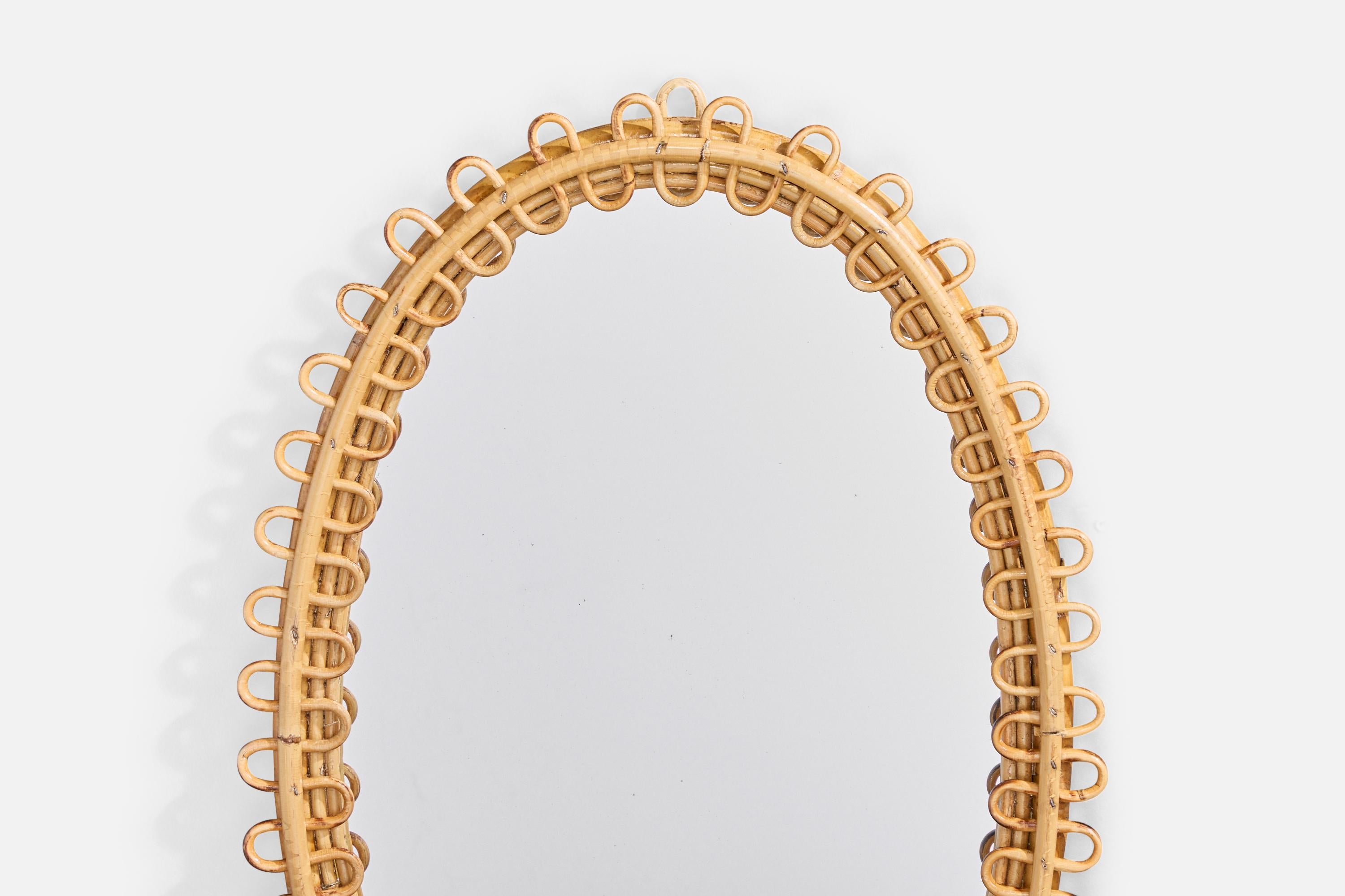 Mid-20th Century Italian Designer, Wall Mirror, Bamboo, Rattan, Italy, 1960s For Sale