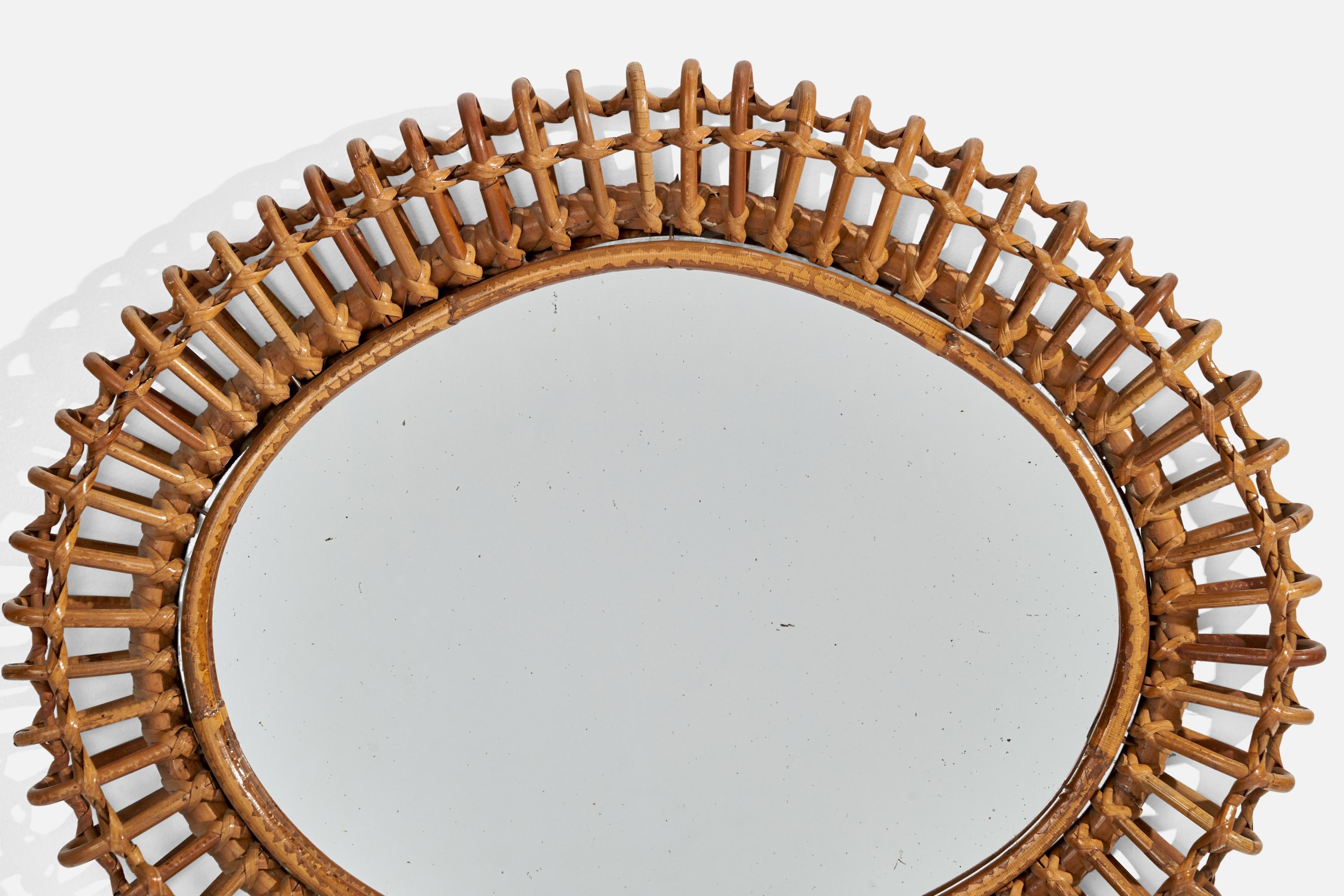 Bambou Miroir mural de designer italien, bambou, rotin, Italie, années 1960 en vente
