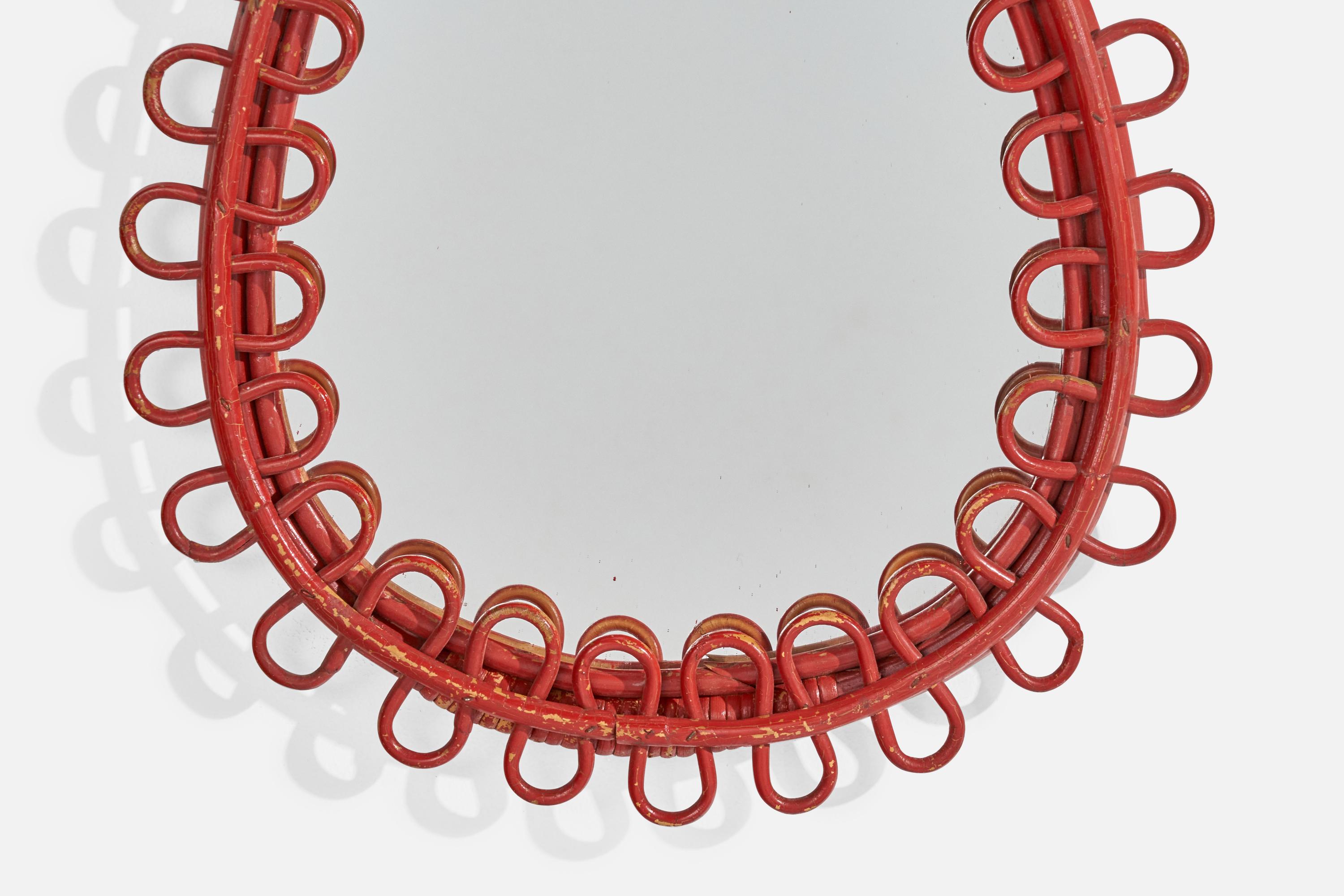 Italian Designer, Wall Mirror, Bamboo, Rattan, Italy, 1960s 1