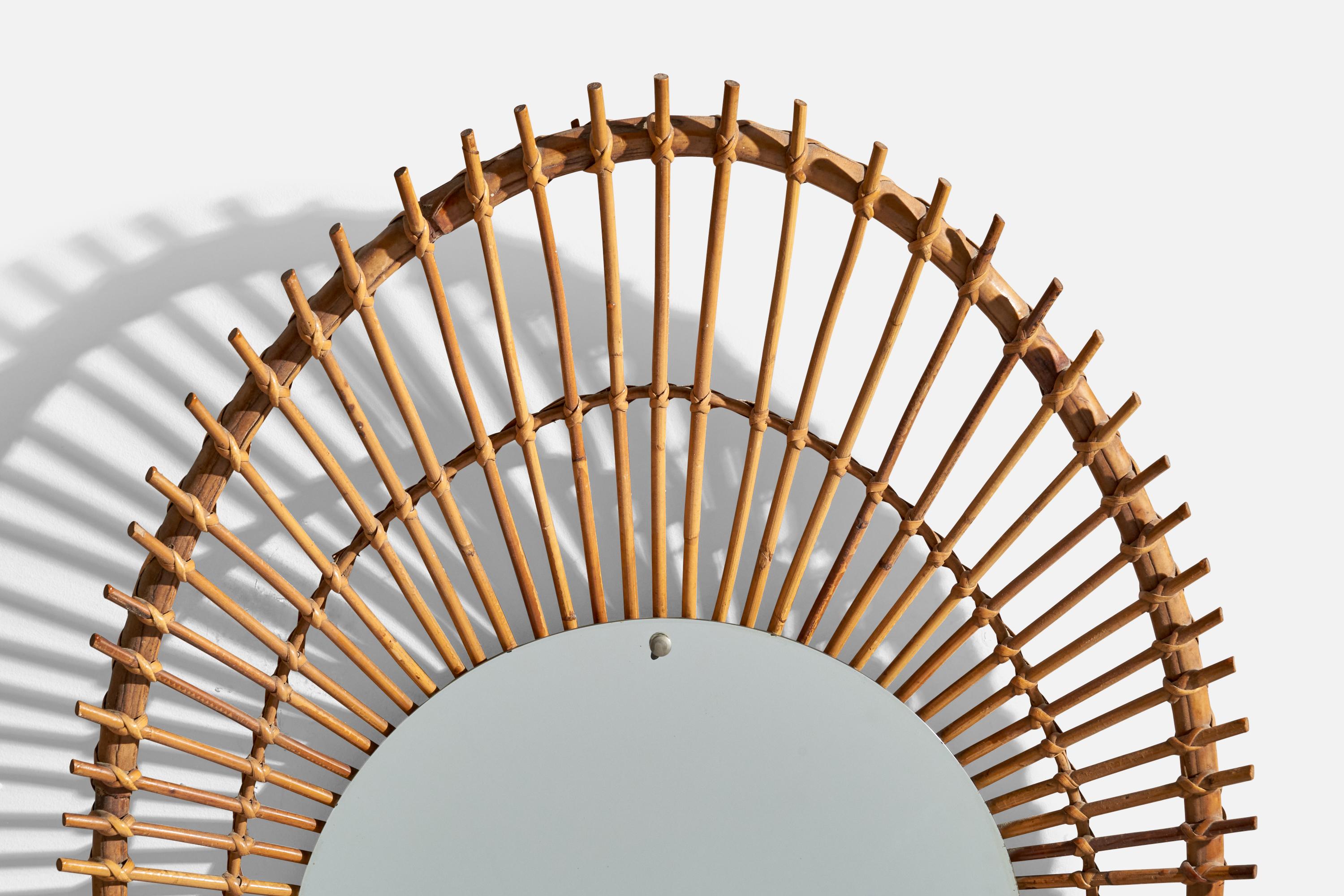Bambou Miroir mural de designer italien, bambou, rotin, Italie, années 1960 en vente