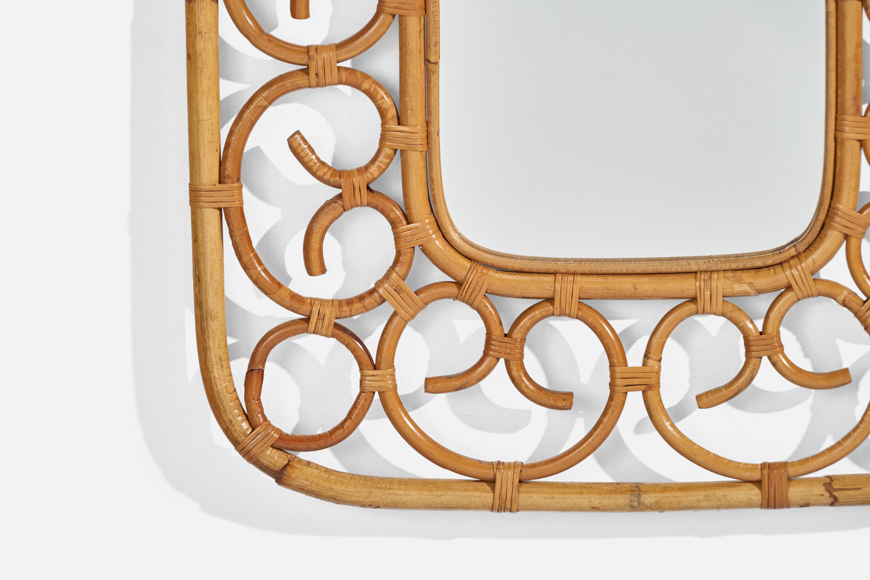Italienischer Designer, Wandspiegel, Bambus, Rattan, Italien, 1960er Jahre im Angebot 1