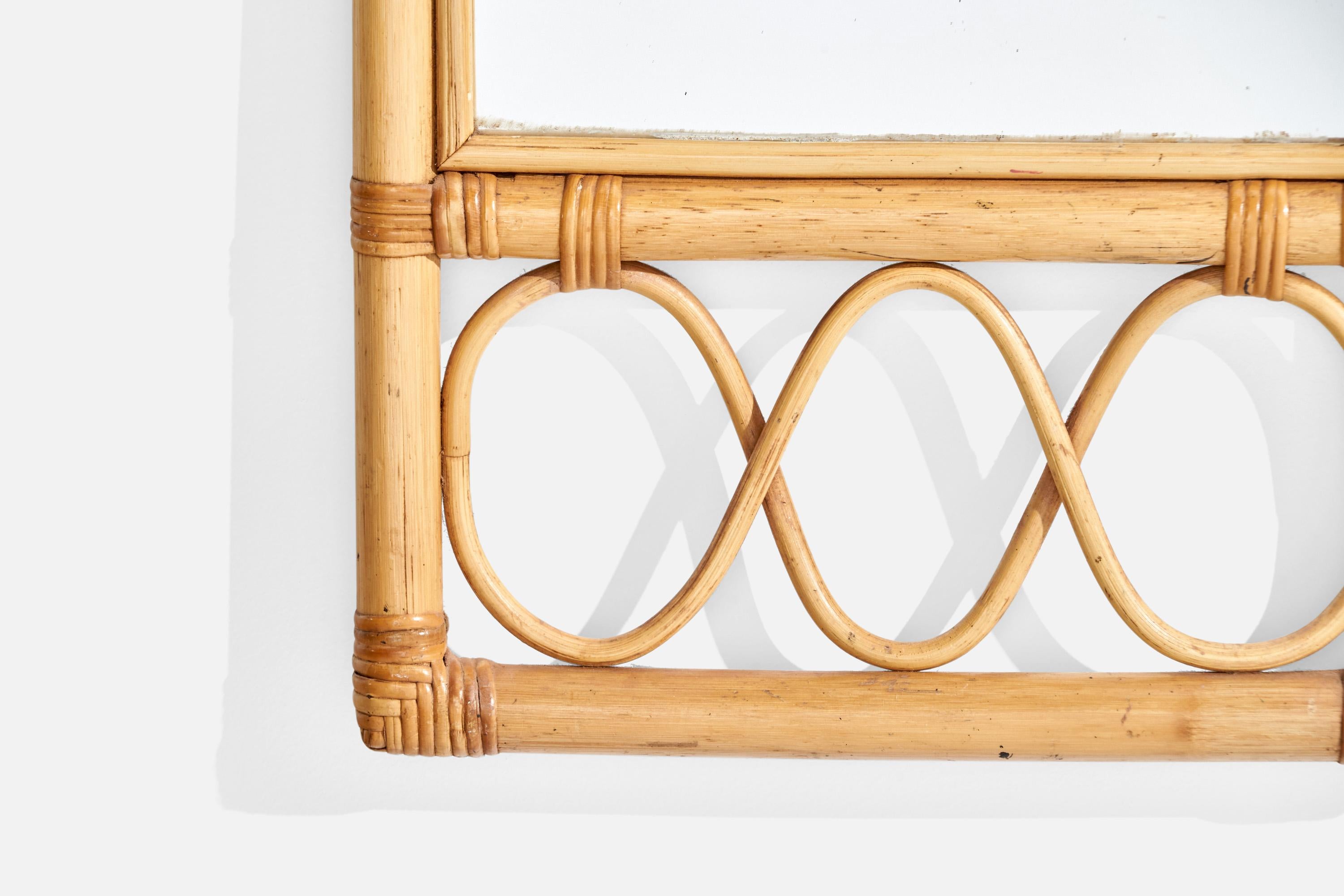 Bambou Miroir mural de designer italien, bambou, rotin, Italie, années 1960 en vente