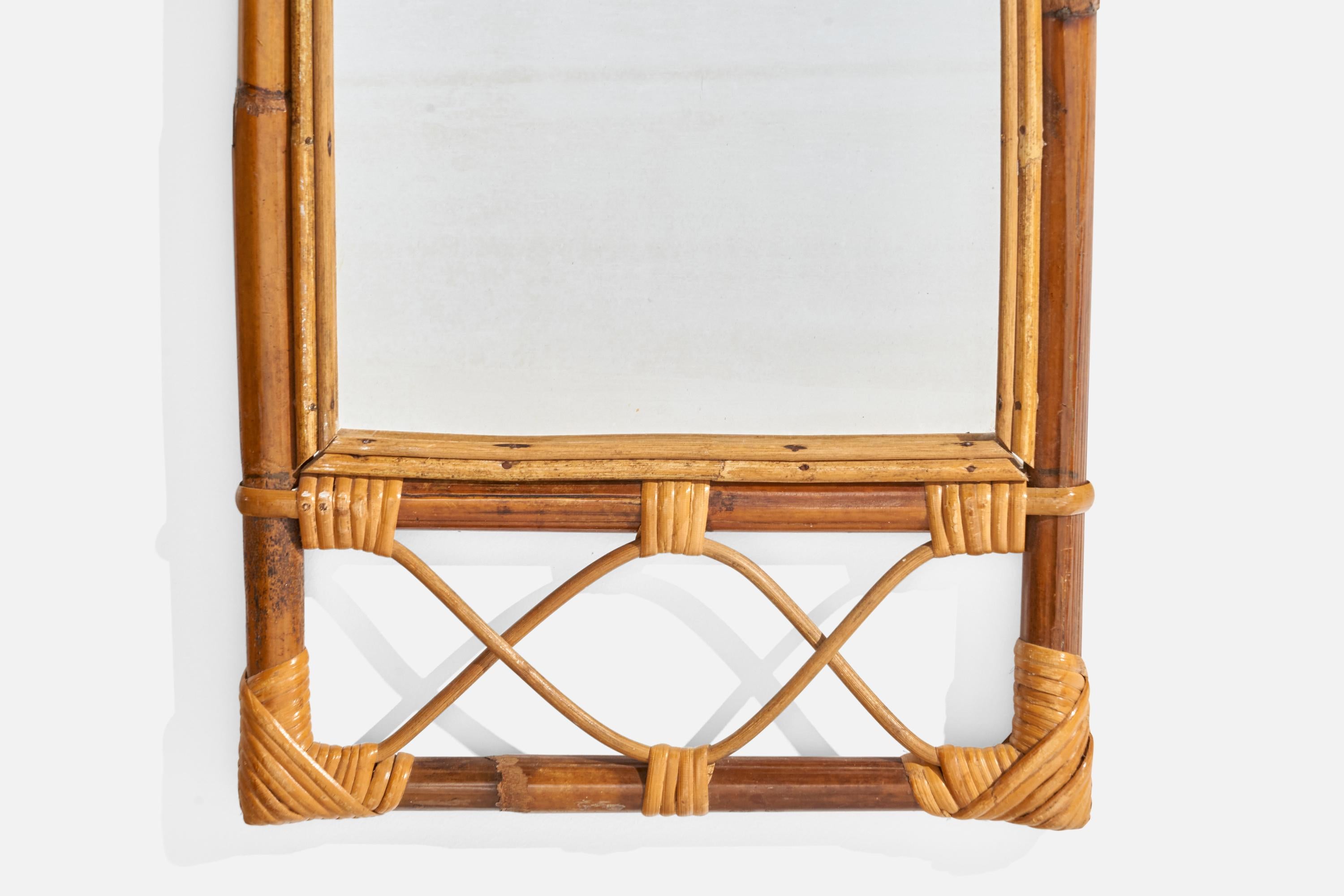 Italienischer Designer, Wandspiegel, Bambus-Rattan, Italien, 1960er Jahre im Angebot 2