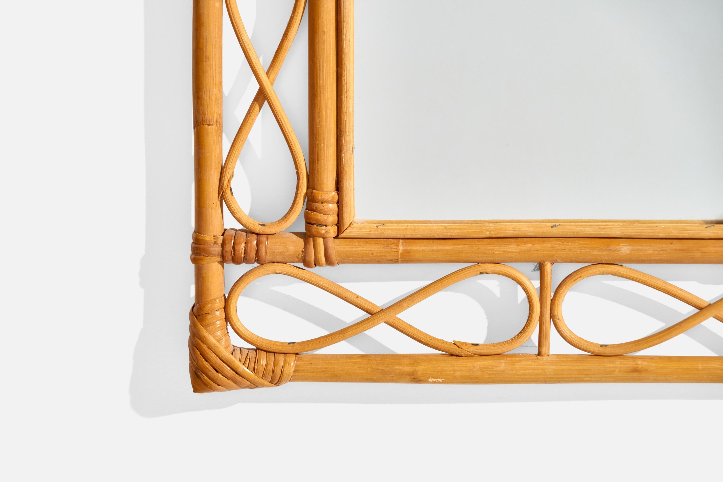 Miroir mural italien, rotin de bambou, Italie, années 1960 en vente 1