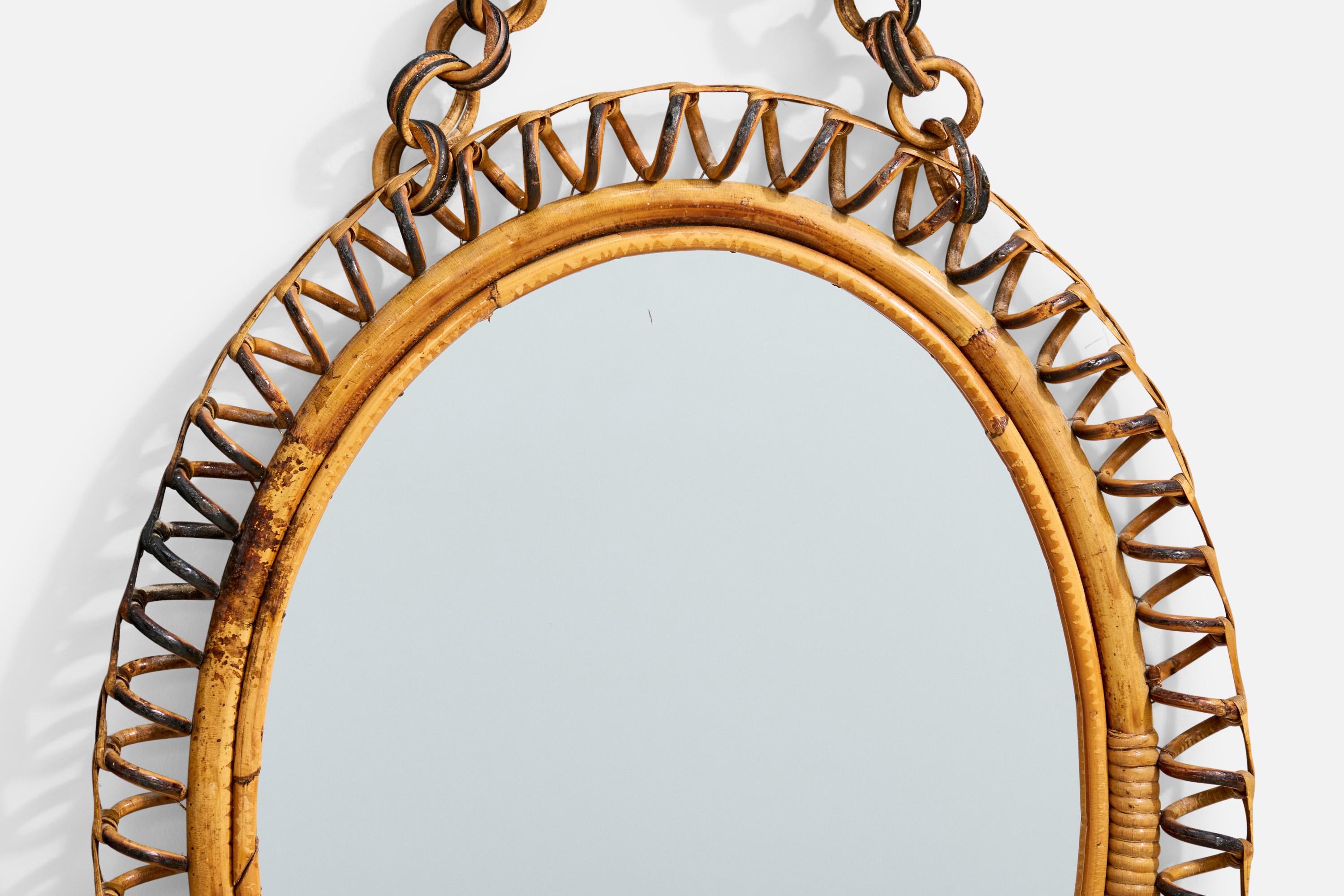 Bambou Miroir mural de designer italien, bambou, rotin, Italie, années 1960 en vente