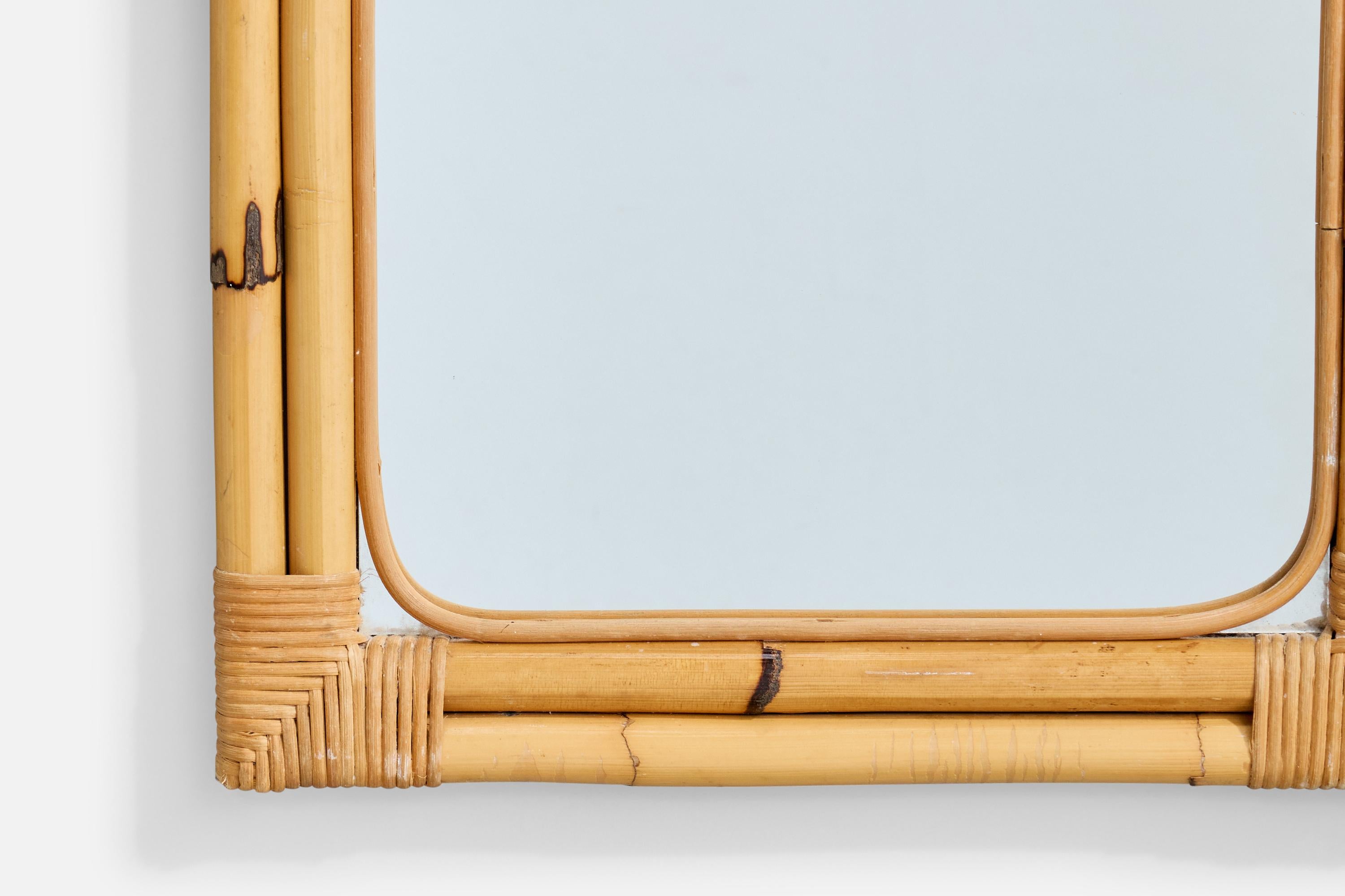 Italian Designer, Wall Mirror, Bamboo, Rattan, Italy, 1960s For Sale 1