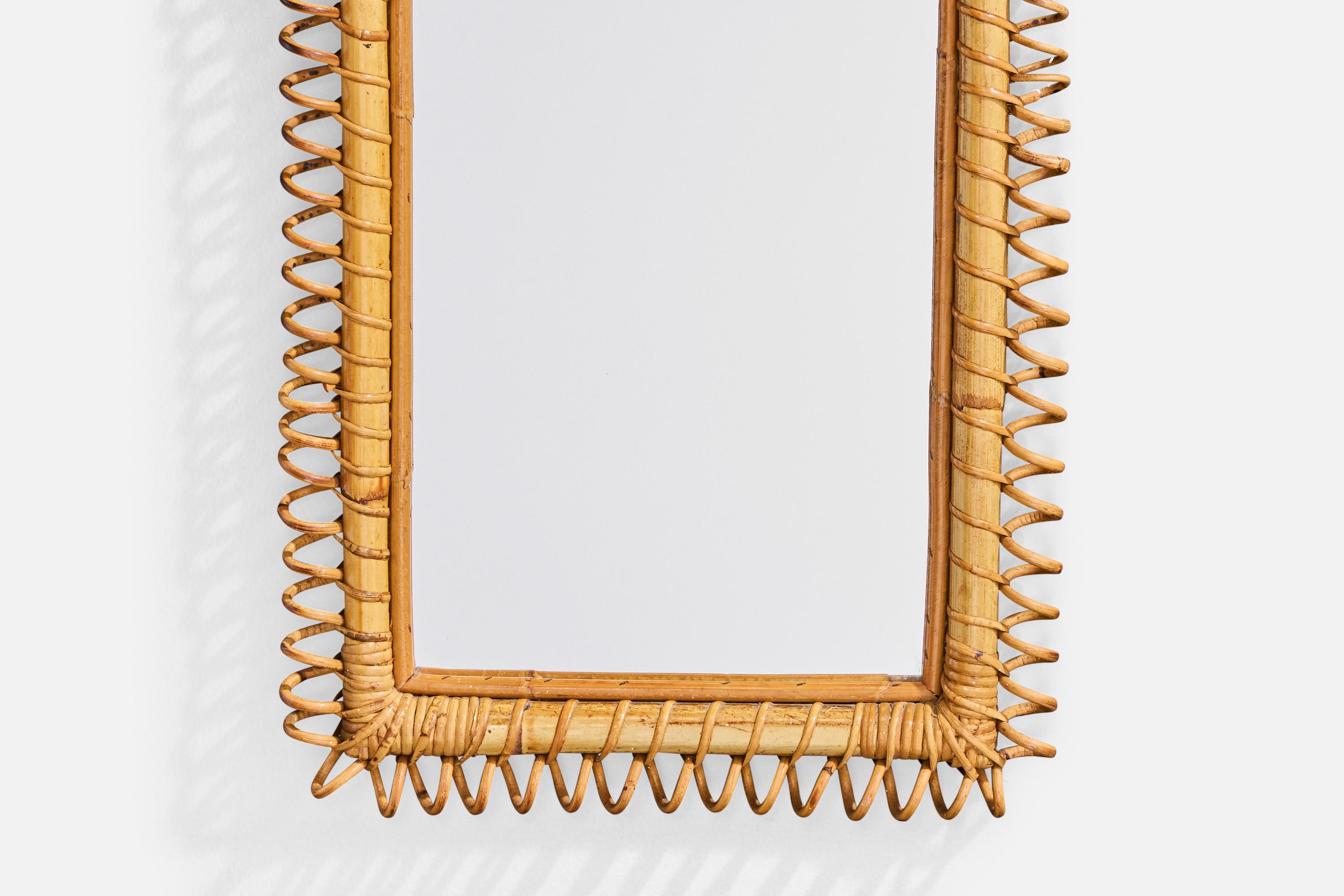 Italian Designer, Wall Mirror, Bamboo, Rattan, Italy, 1960s For Sale 1