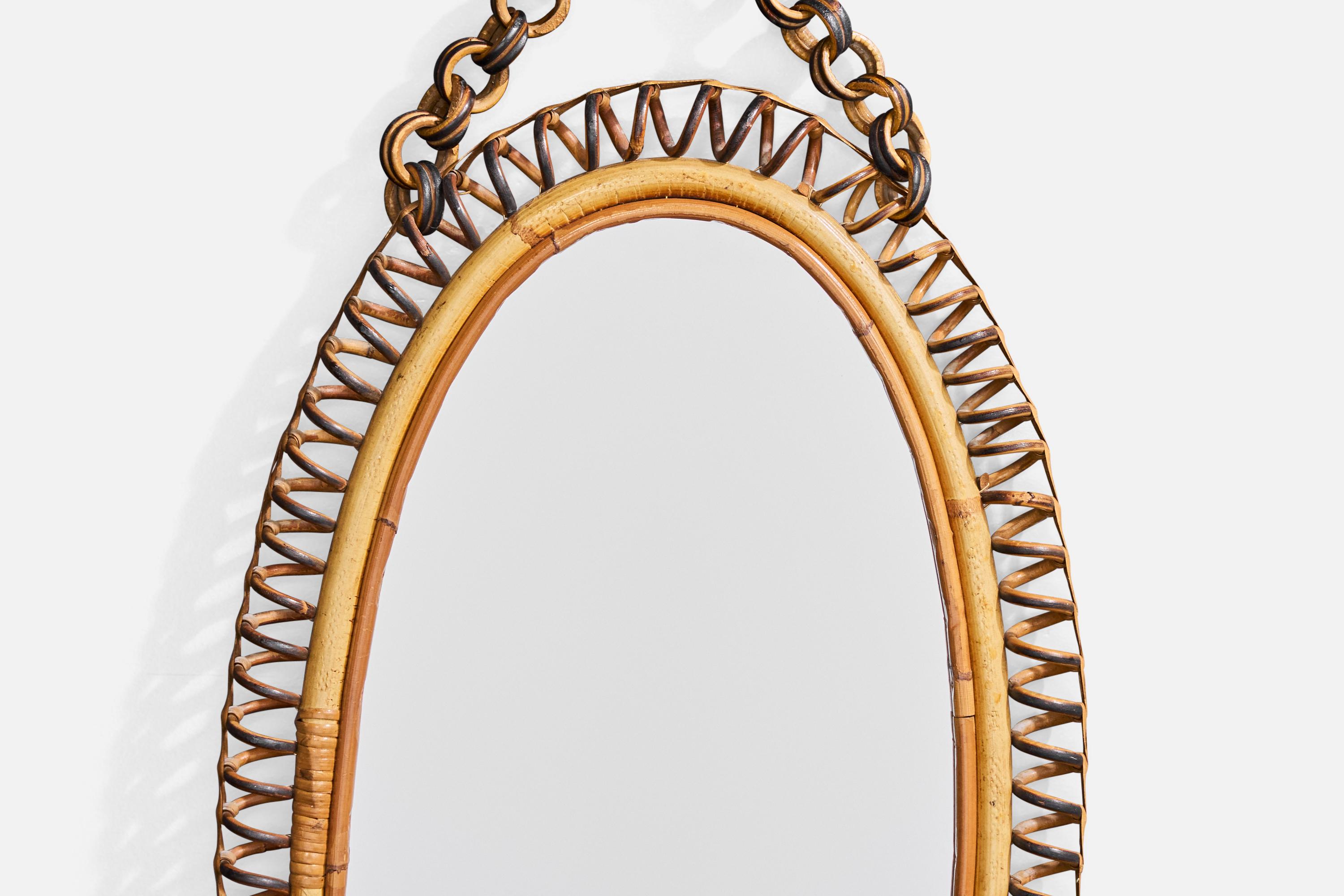 Italian Designer, Wall Mirror, Bamboo, Rattan, Italy, 1960s For Sale 1