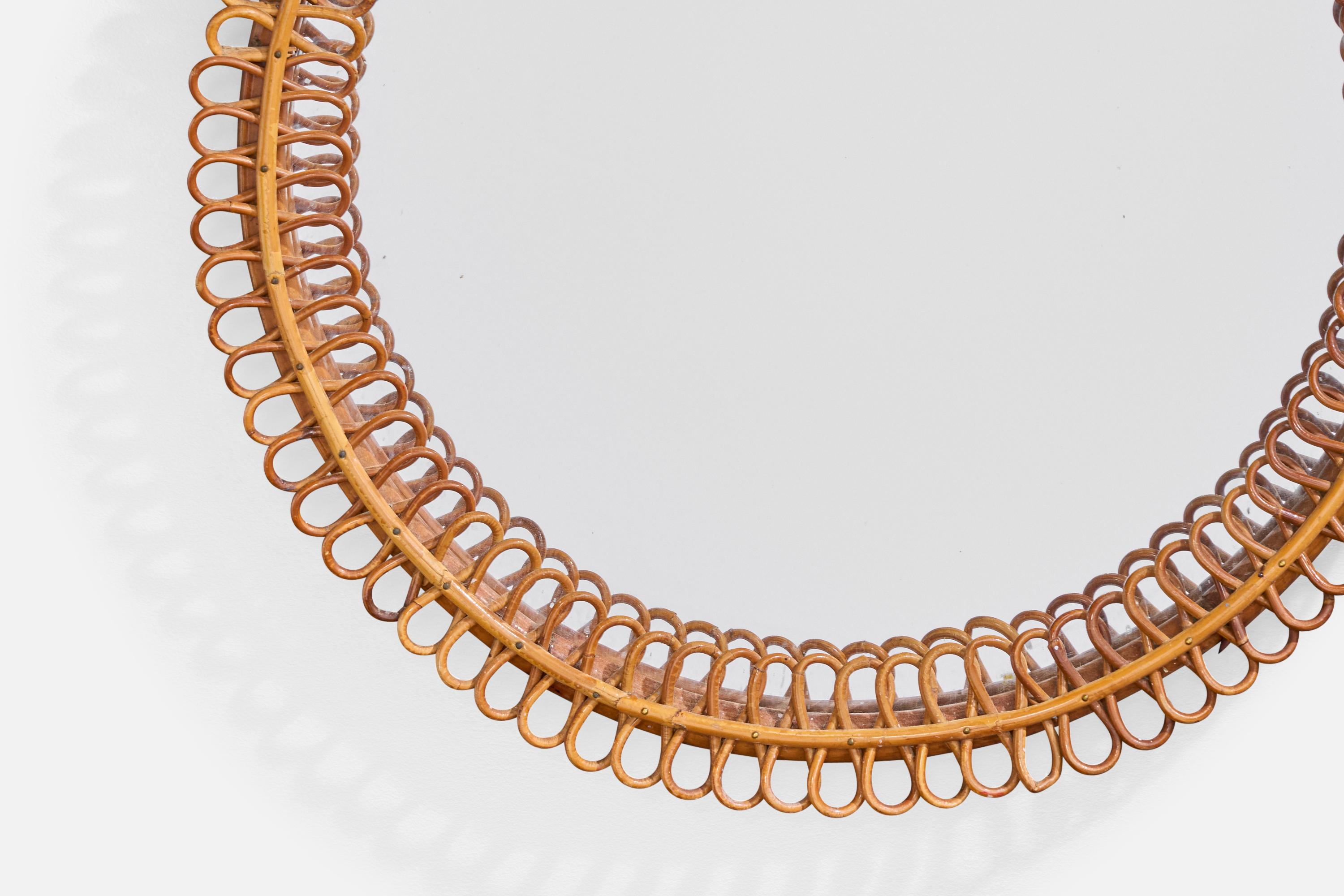 Bambou Miroir mural de designer italien, bambou, rotin, Italie, années 1960 en vente