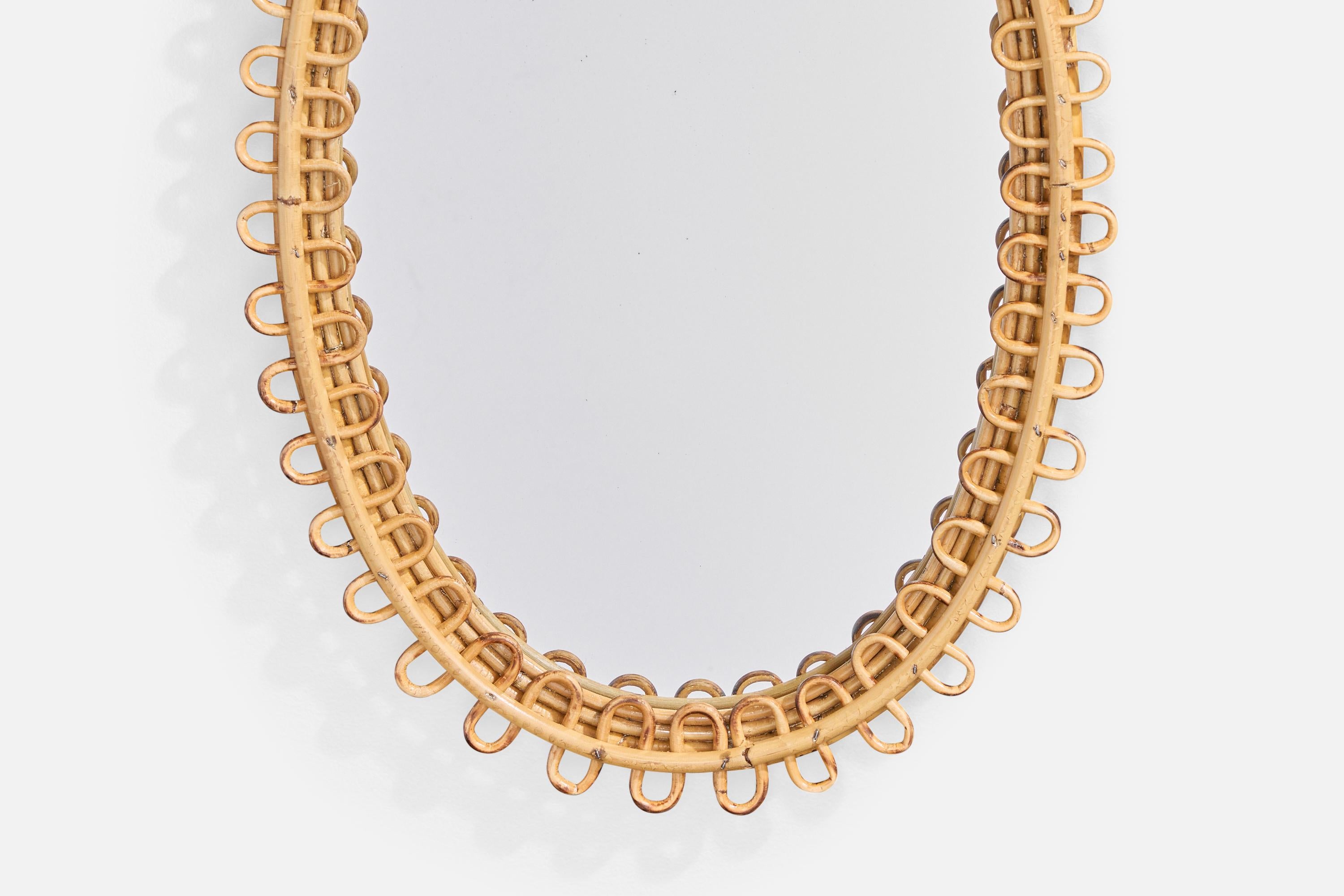 Italian Designer, Wall Mirror, Bamboo, Rattan, Italy, 1960s For Sale 1