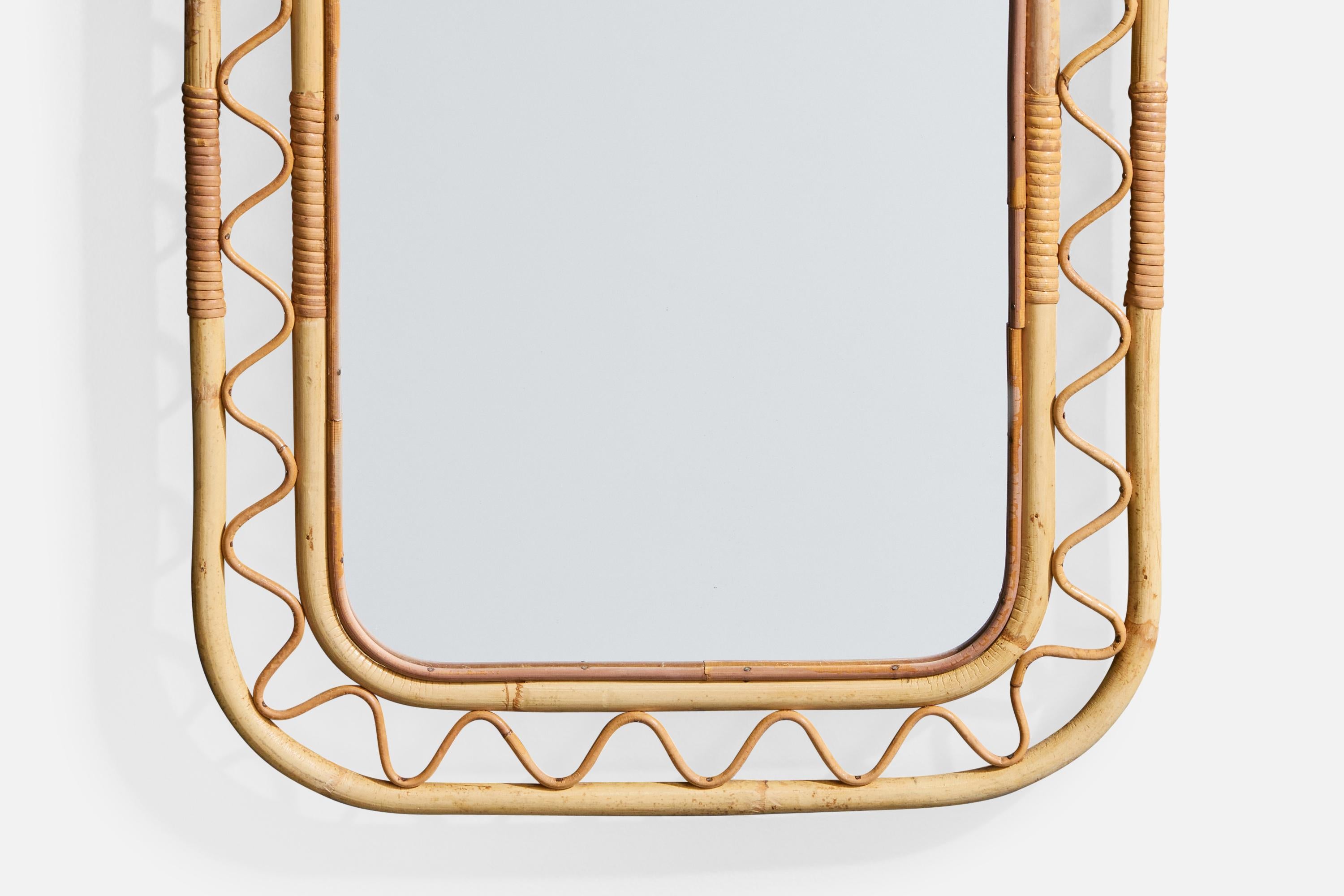 Italienischer Designer, Wandspiegel, Bambus, Rattan, Italien, 1960er Jahre im Angebot 1