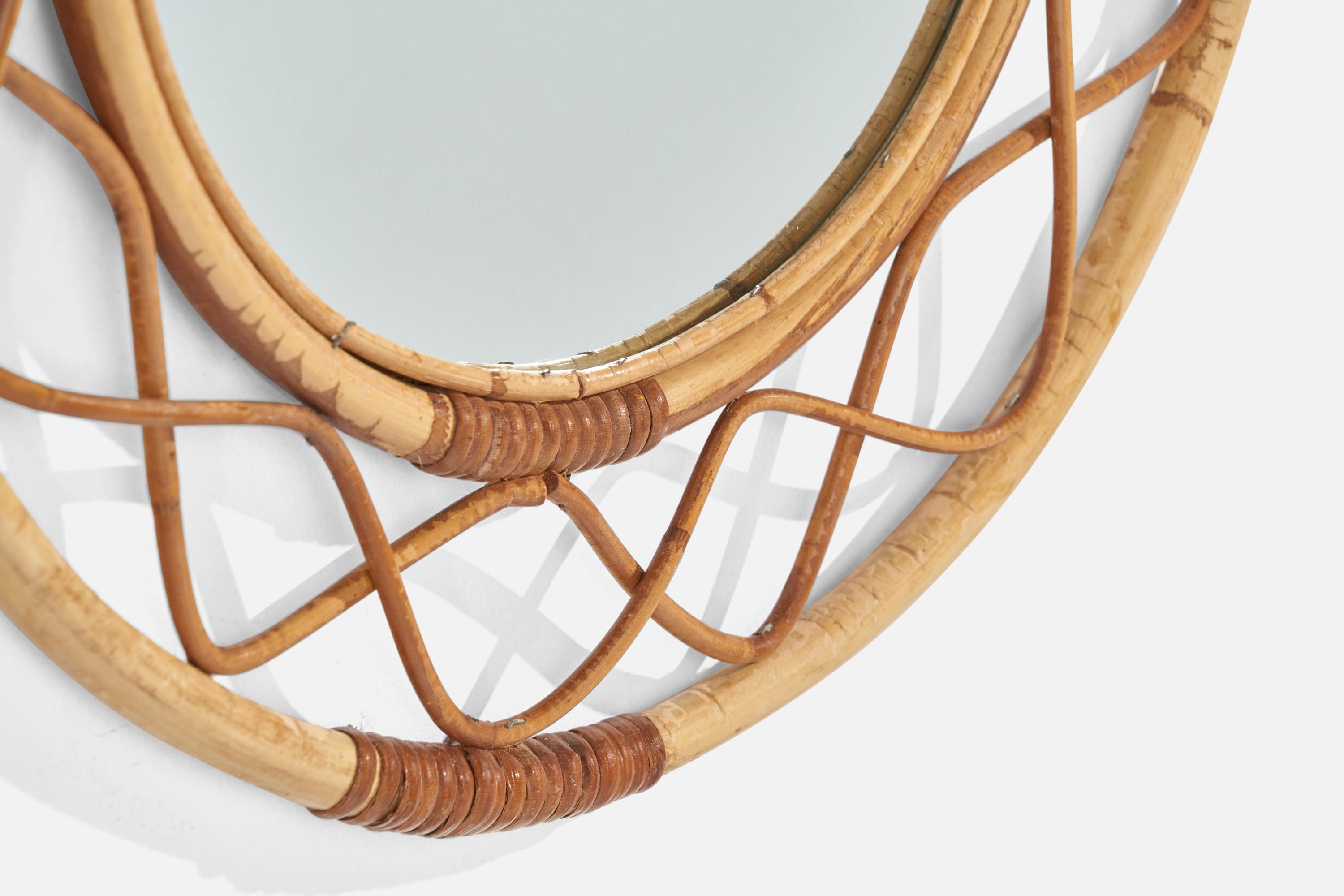 Italian Designer, Wall Mirror, Bamboo, Rattan, Italy, 1960s For Sale 2