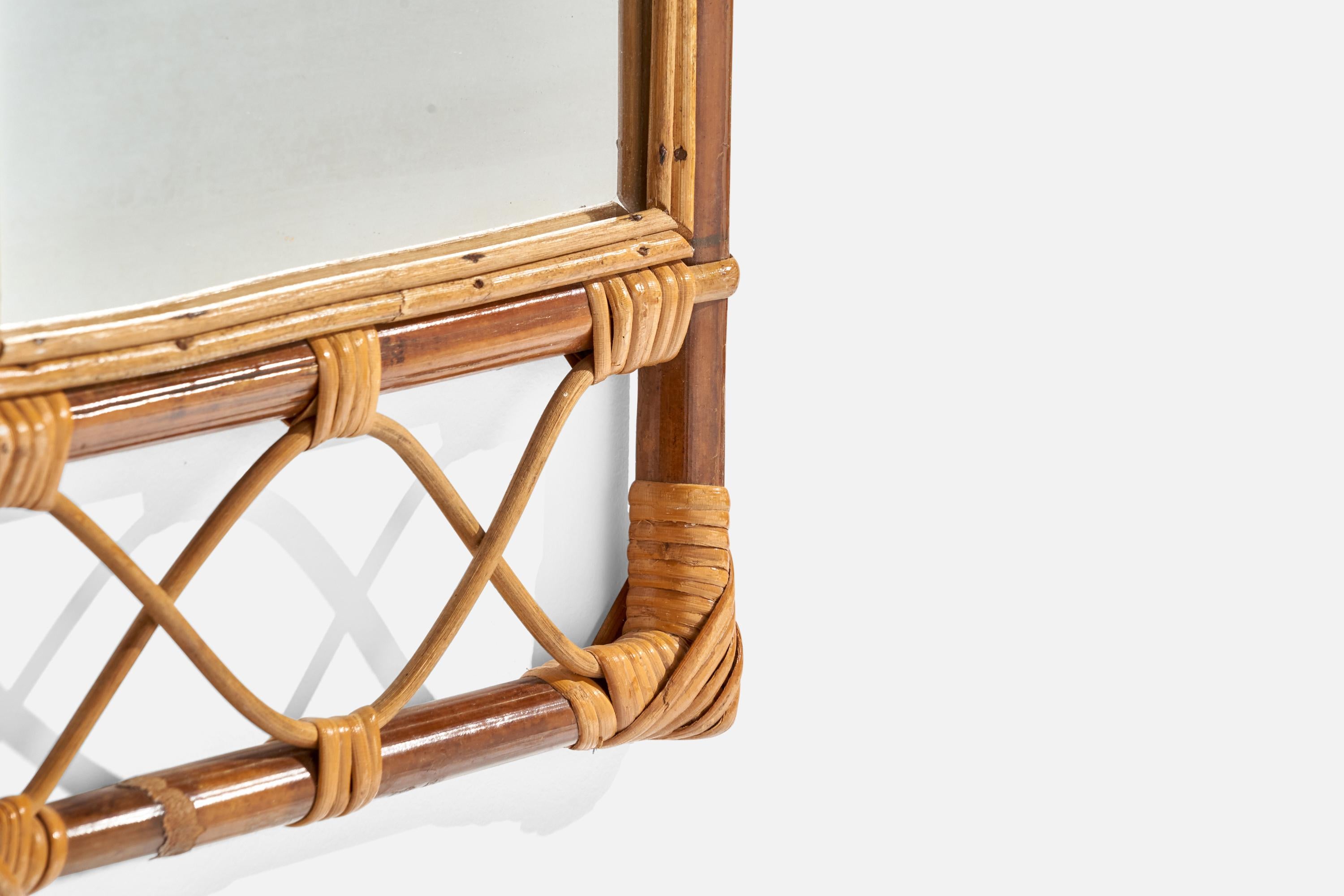 Italienischer Designer, Wandspiegel, Bambus-Rattan, Italien, 1960er Jahre im Angebot 3