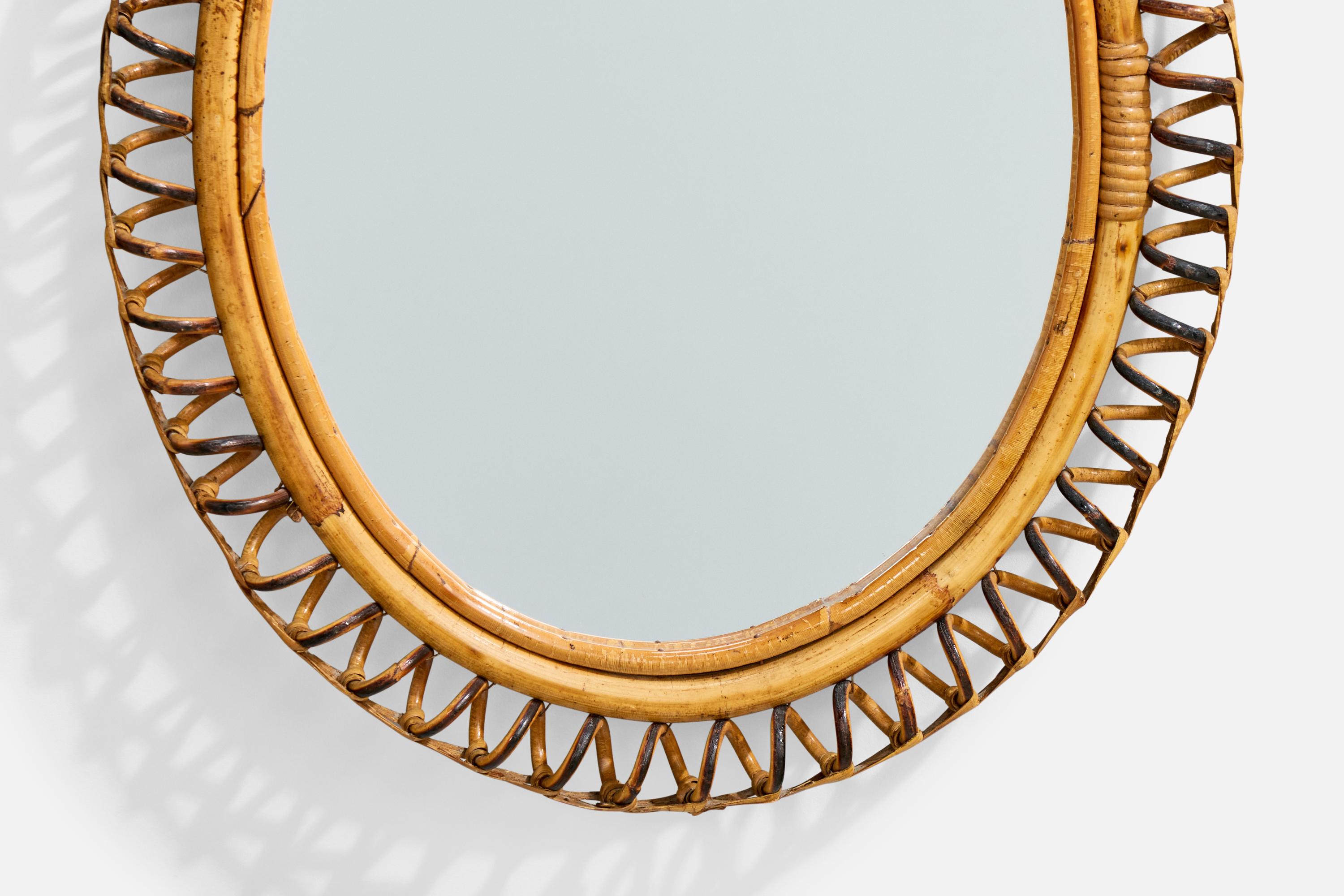 Miroir mural de designer italien, bambou, rotin, Italie, années 1960 en vente 1