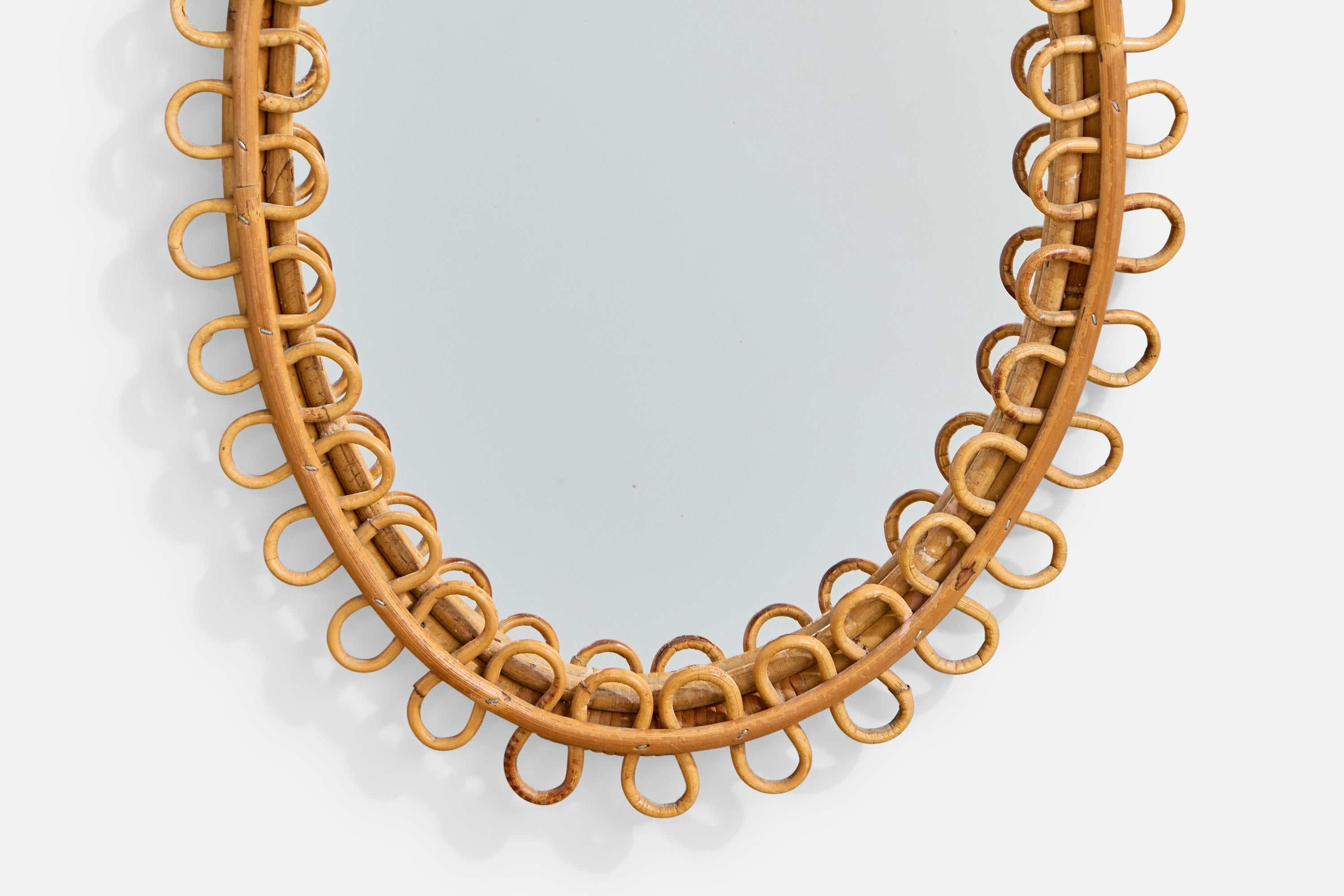 Miroir mural de designer italien, bambou, rotin, Italie, années 1960 en vente 1