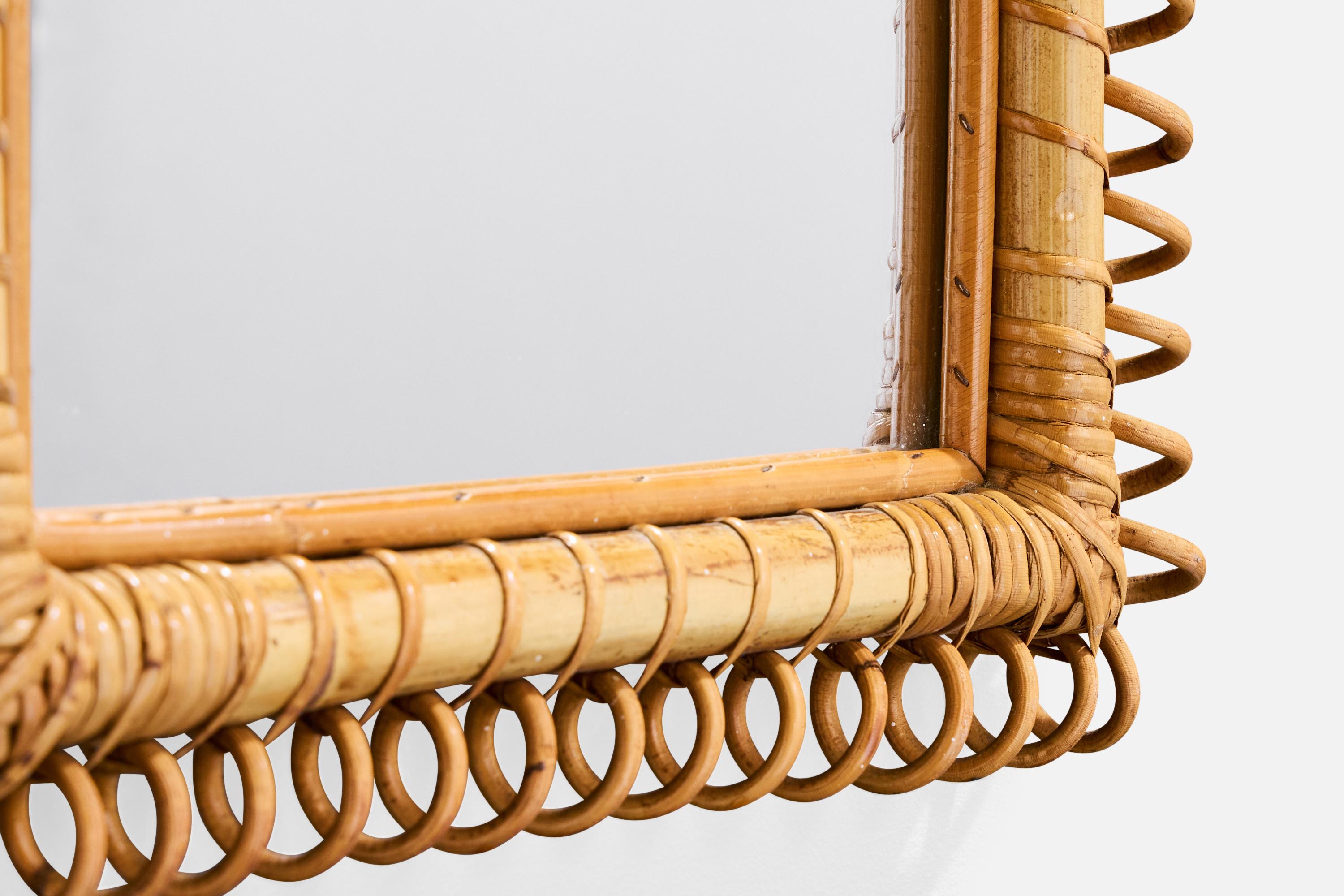 Italian Designer, Wall Mirror, Bamboo, Rattan, Italy, 1960s For Sale 2