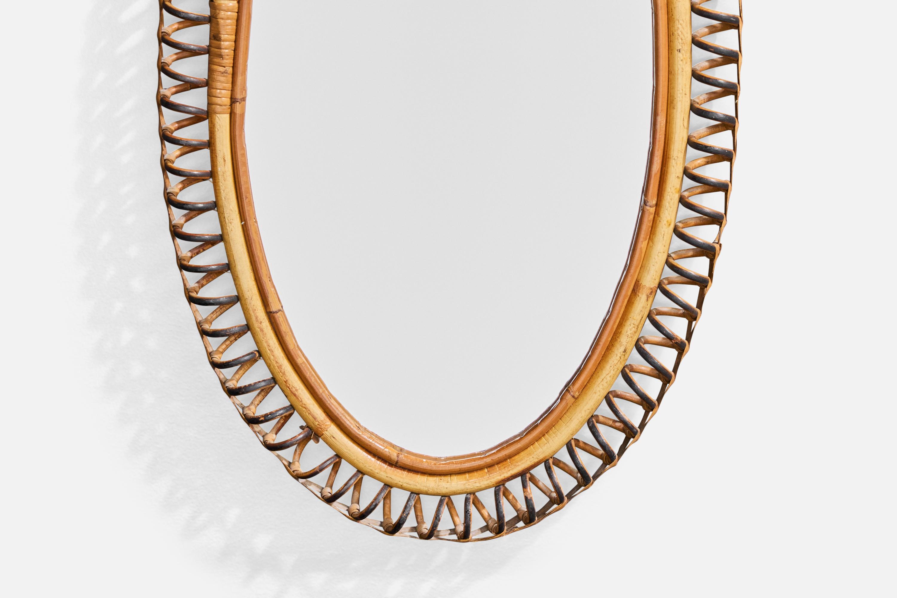 Italian Designer, Wall Mirror, Bamboo, Rattan, Italy, 1960s For Sale 2