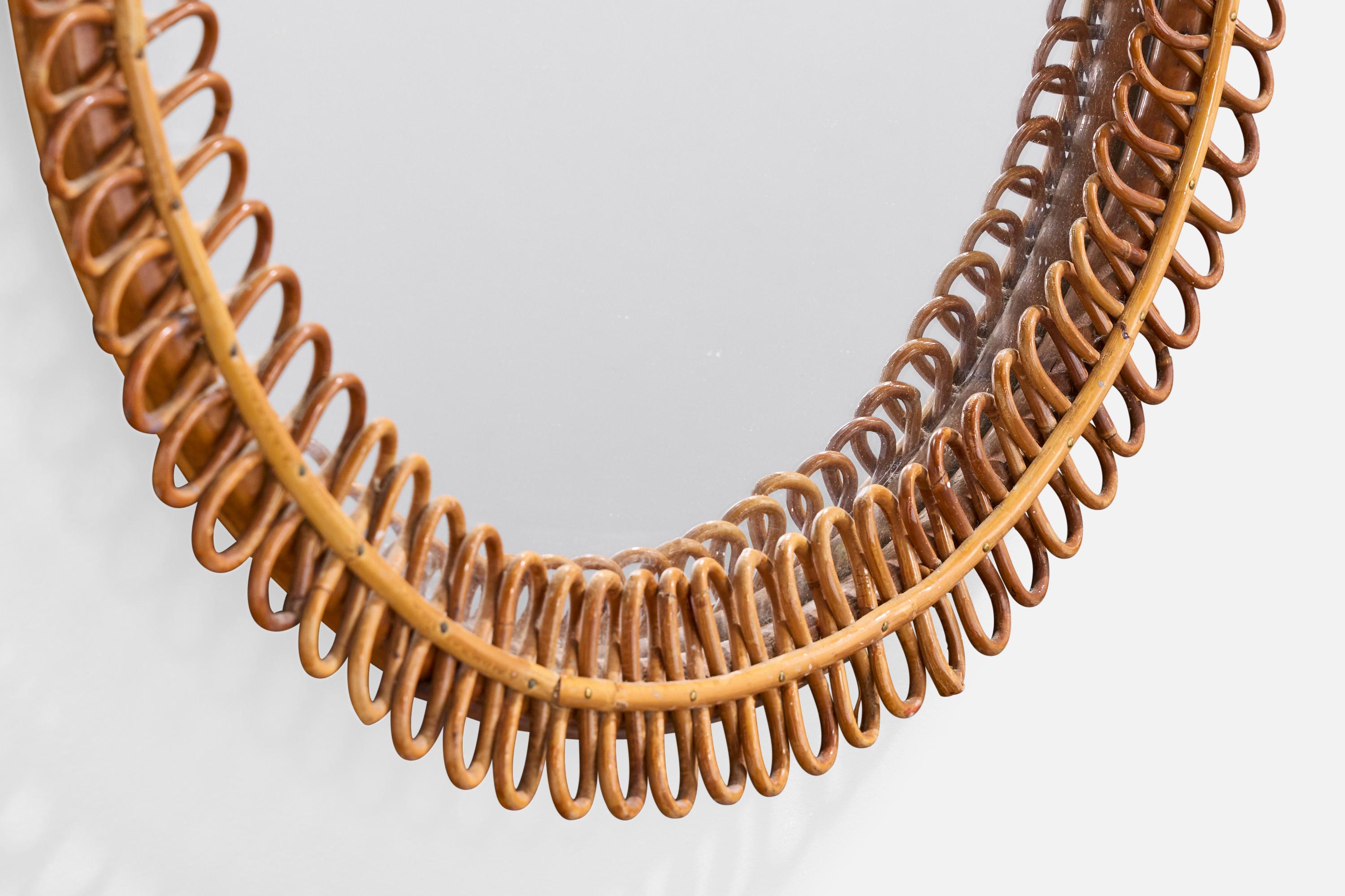 Miroir mural de designer italien, bambou, rotin, Italie, années 1960 en vente 1