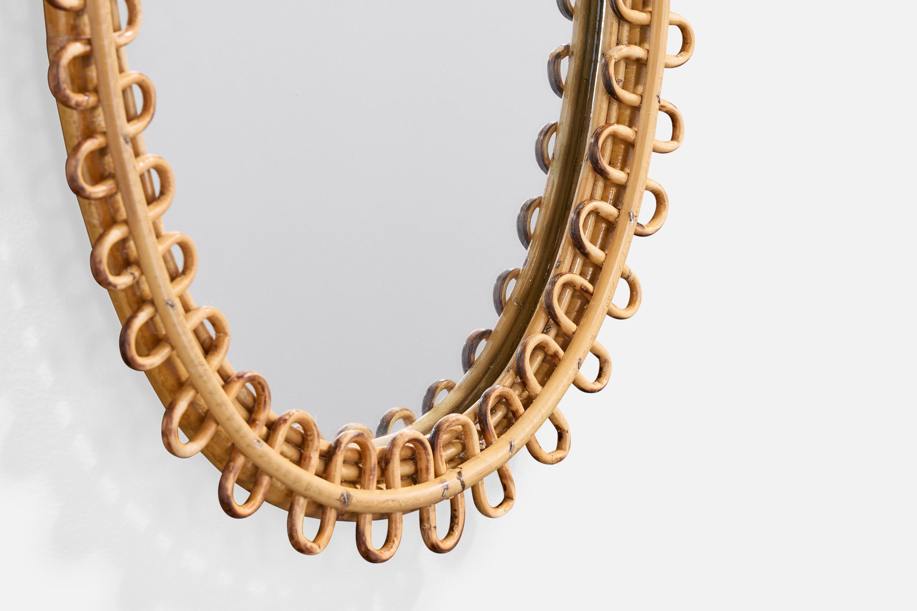 Italian Designer, Wall Mirror, Bamboo, Rattan, Italy, 1960s For Sale 2