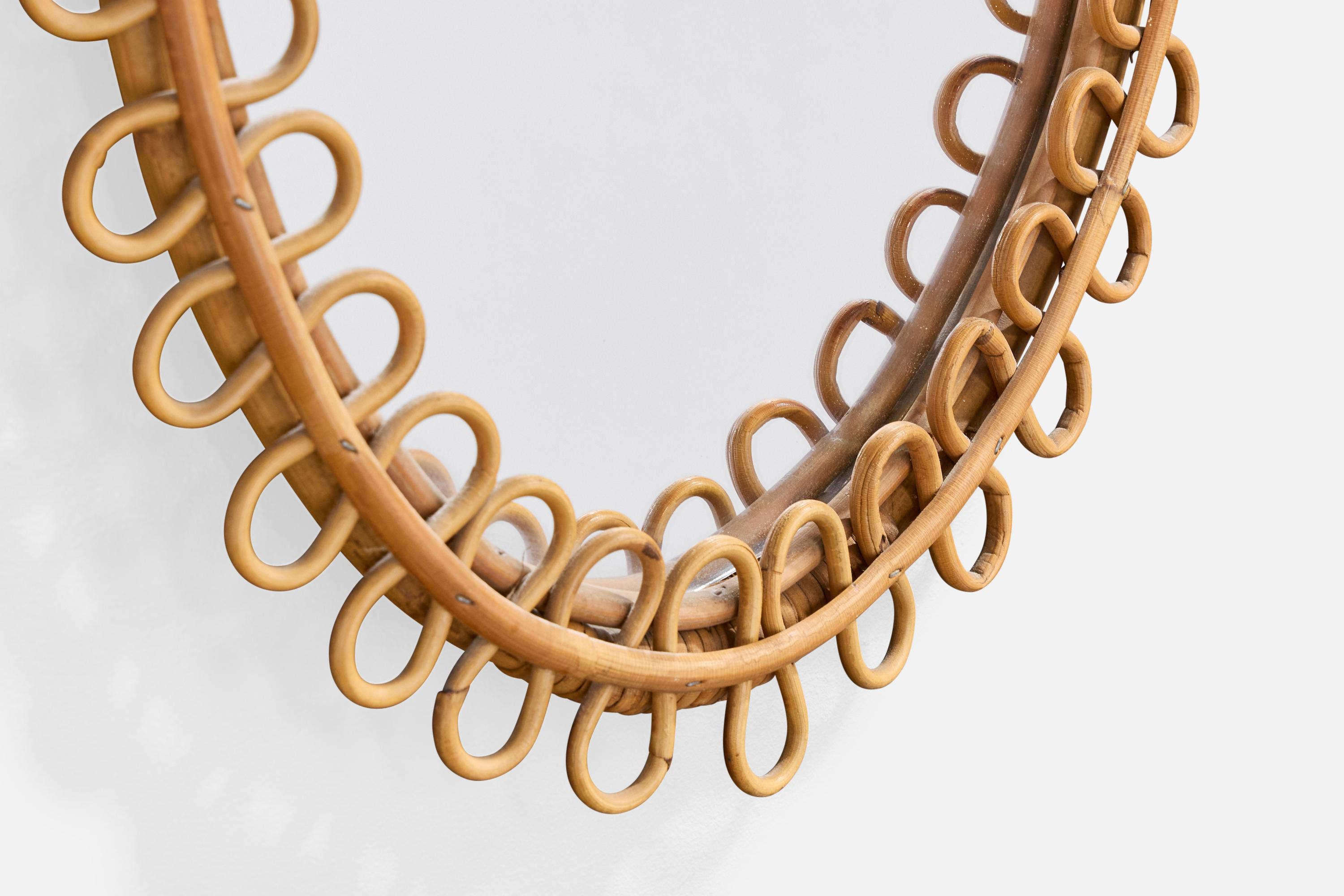 Bambù Specchio da parete di design italiano, bambù, rattan, Italia, anni '60 in vendita