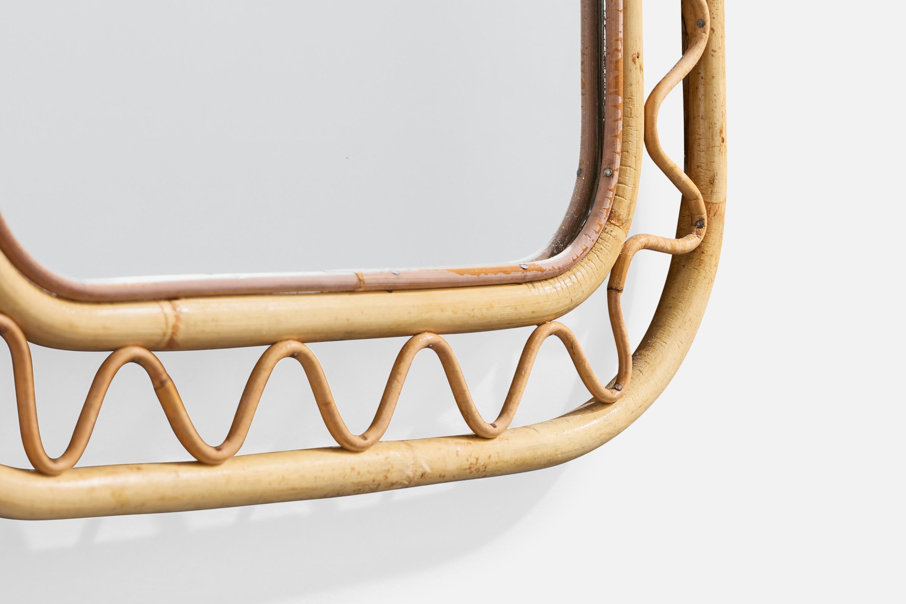 Italienischer Designer, Wandspiegel, Bambus, Rattan, Italien, 1960er Jahre im Angebot 2