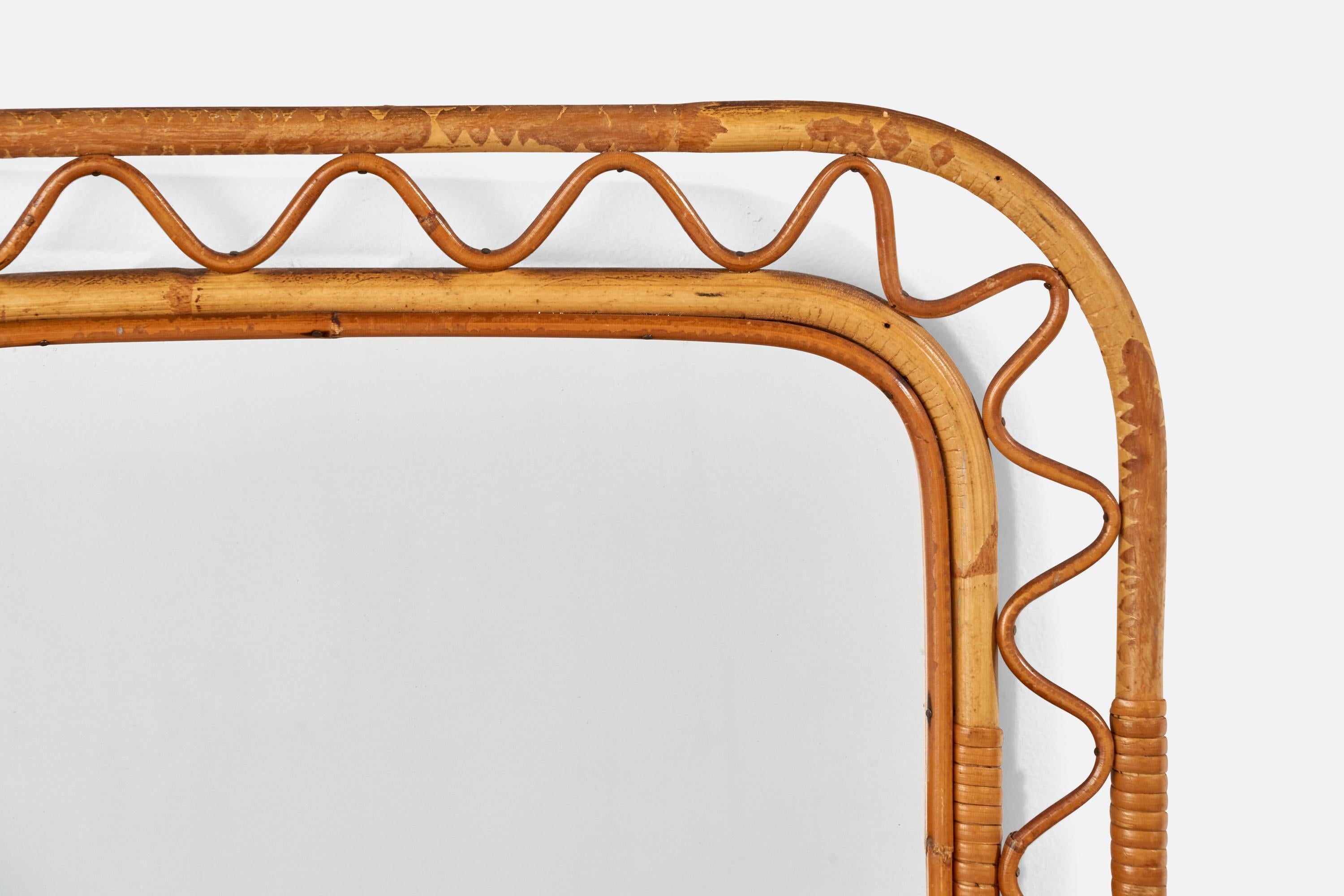 Bambou Miroir mural de designer italien, bambou, rotin, Italie, années 1960 en vente