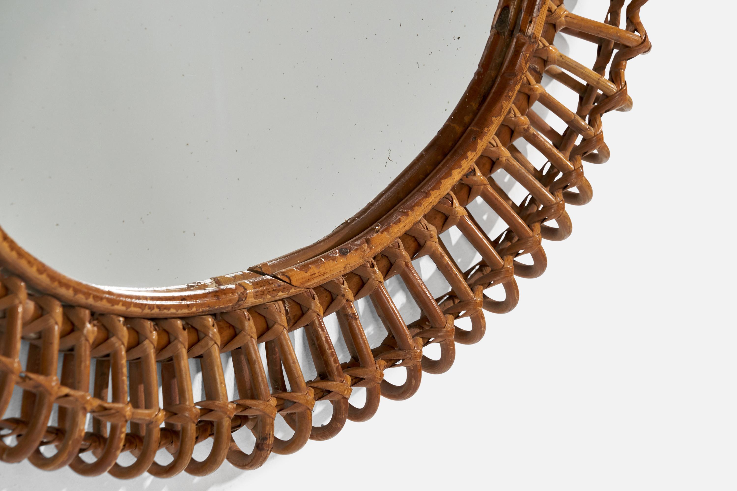 Miroir mural de designer italien, bambou, rotin, Italie, années 1960 en vente 2