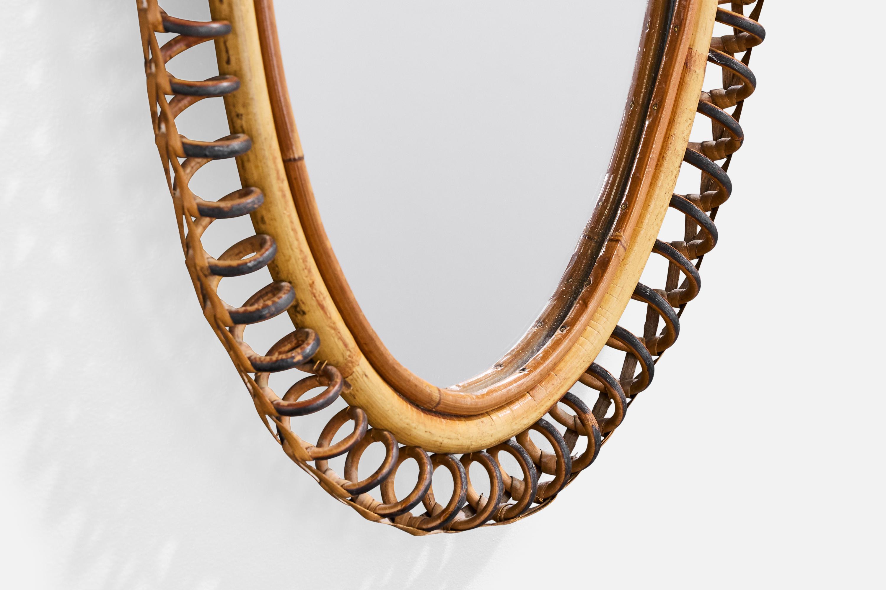 Italian Designer, Wall Mirror, Bamboo, Rattan, Italy, 1960s For Sale 3