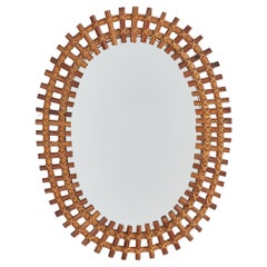 Miroir mural de designer italien, bambou, rotin, Italie, années 1960
