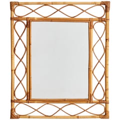 Specchio da parete di design italiano, bambù, rattan, Italia, anni '60