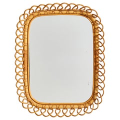 Italian Designer, Wall Mirror, Bamboo Rattan, Italy, 1960s