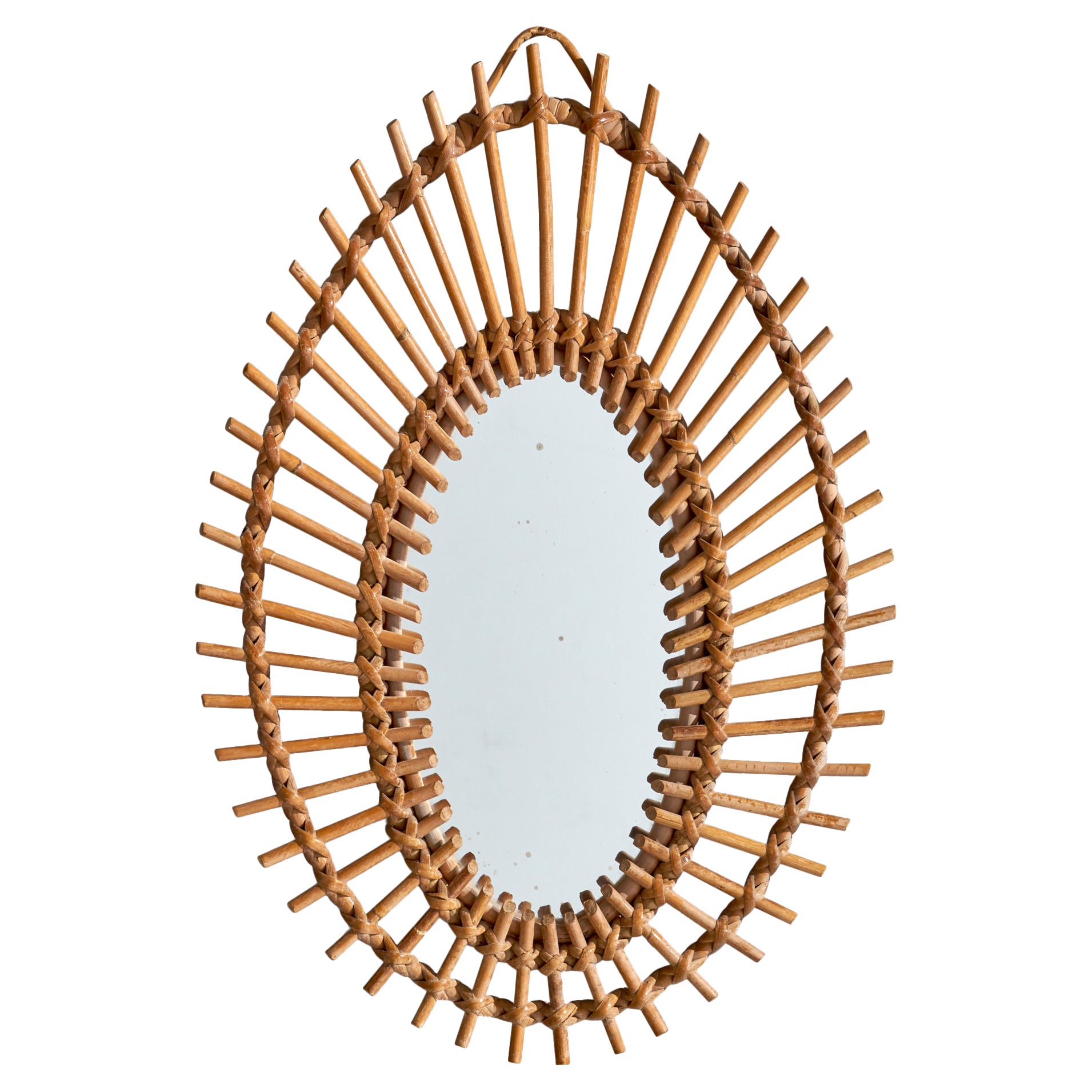 Miroir mural de designer italien, bambou, rotin, Italie, années 1960