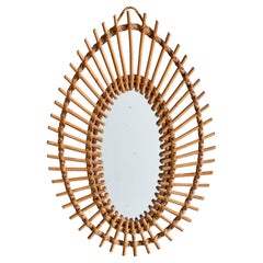 Italienischer Designer, Wandspiegel, Bambus, Rattan, Italien, 1960er Jahre