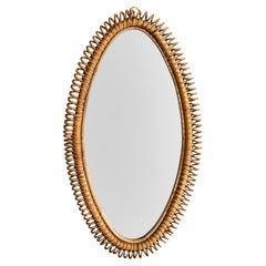 Italian Designer, Wall Mirror, Bamboo, Rattan, Italy, 1960s
