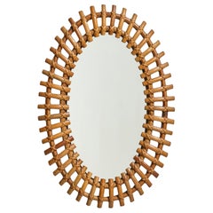 Miroir mural de designer italien, bambou, rotin, Italie, années 1960
