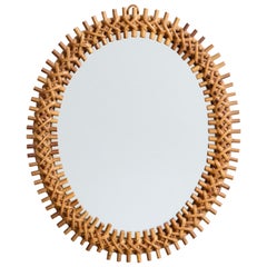 Italian Designer, Wall Mirror, Bamboo, Rattan, Italy, 1960s