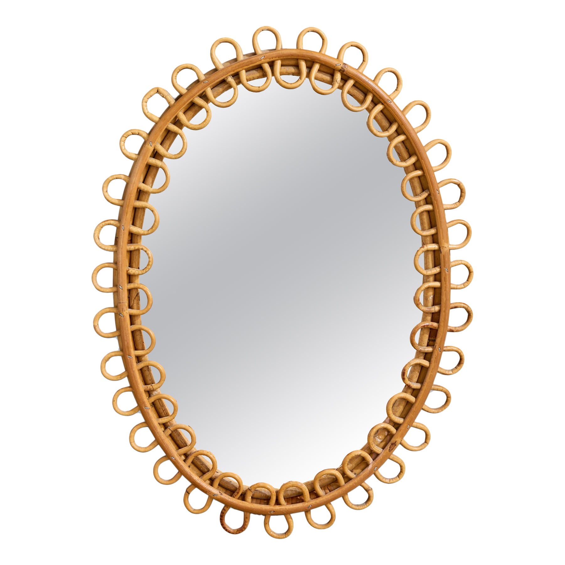 Italian Designer, Wall Mirror, Bamboo, Rattan, Italy, 1960s For Sale
