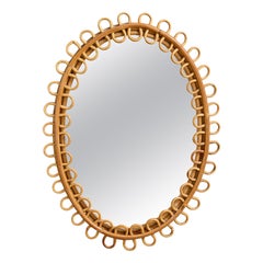 Specchio da parete di design italiano, bambù, rattan, Italia, anni '60
