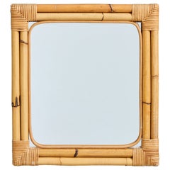 Diseñador italiano, espejo de pared, bambú, ratán, Italia, años 60