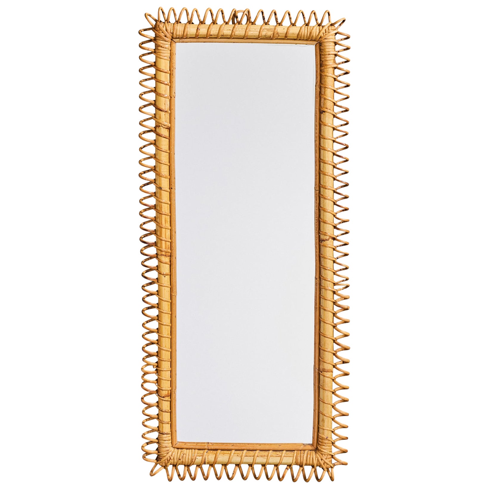 Italian Designer, Wall Mirror, Bamboo, Rattan, Italy, 1960s For Sale