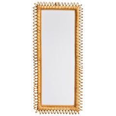 Italian Designer, Wall Mirror, Bamboo, Rattan, Italy, 1960s