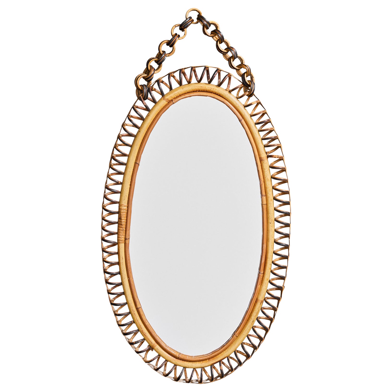 Italian Designer, Wall Mirror, Bamboo, Rattan, Italy, 1960s