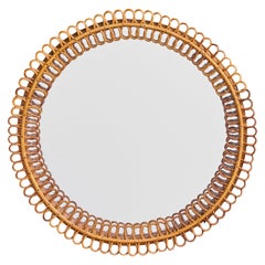 Miroir mural de designer italien, bambou, rotin, Italie, années 1960