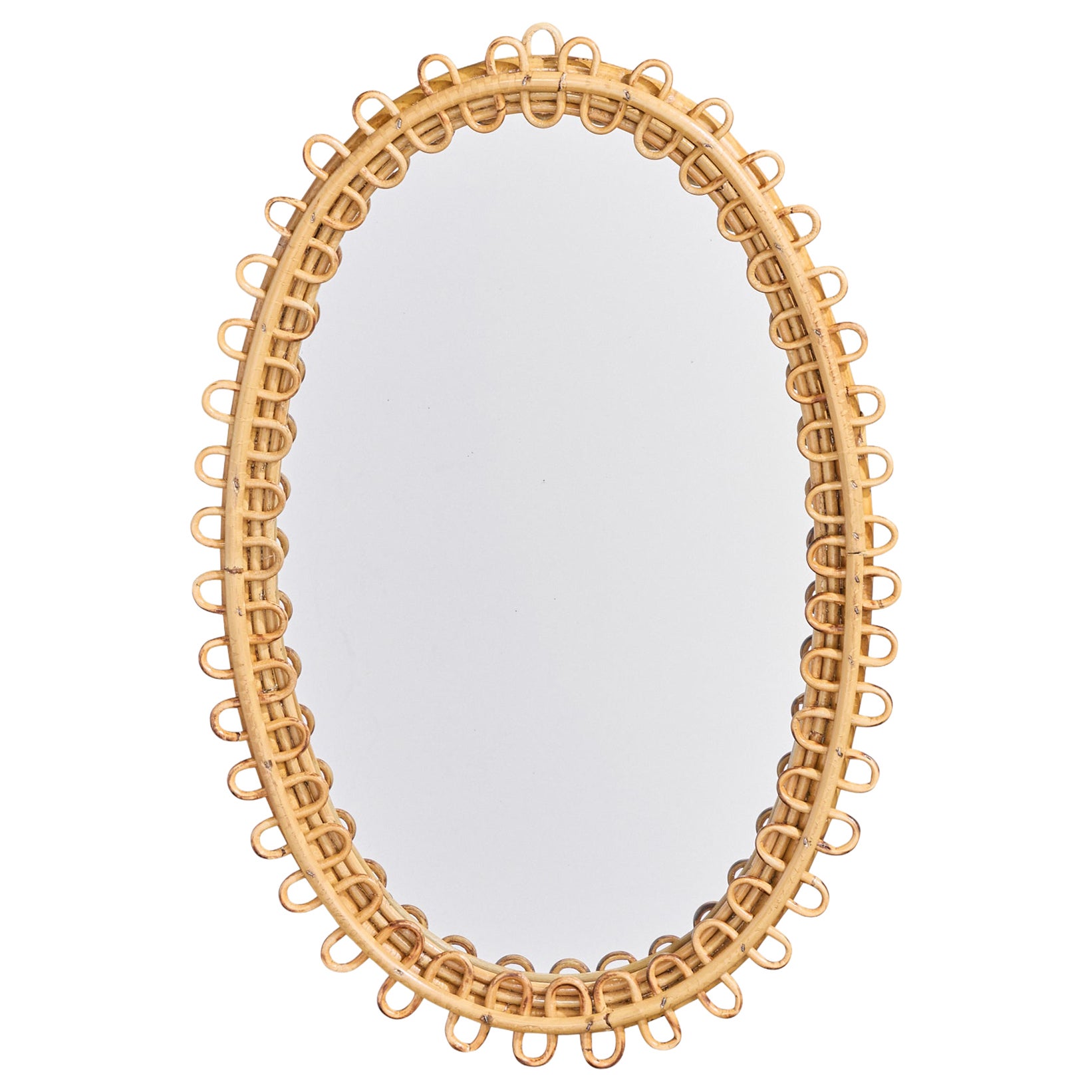 Specchio da parete di design italiano, bambù, rattan, Italia, anni '60