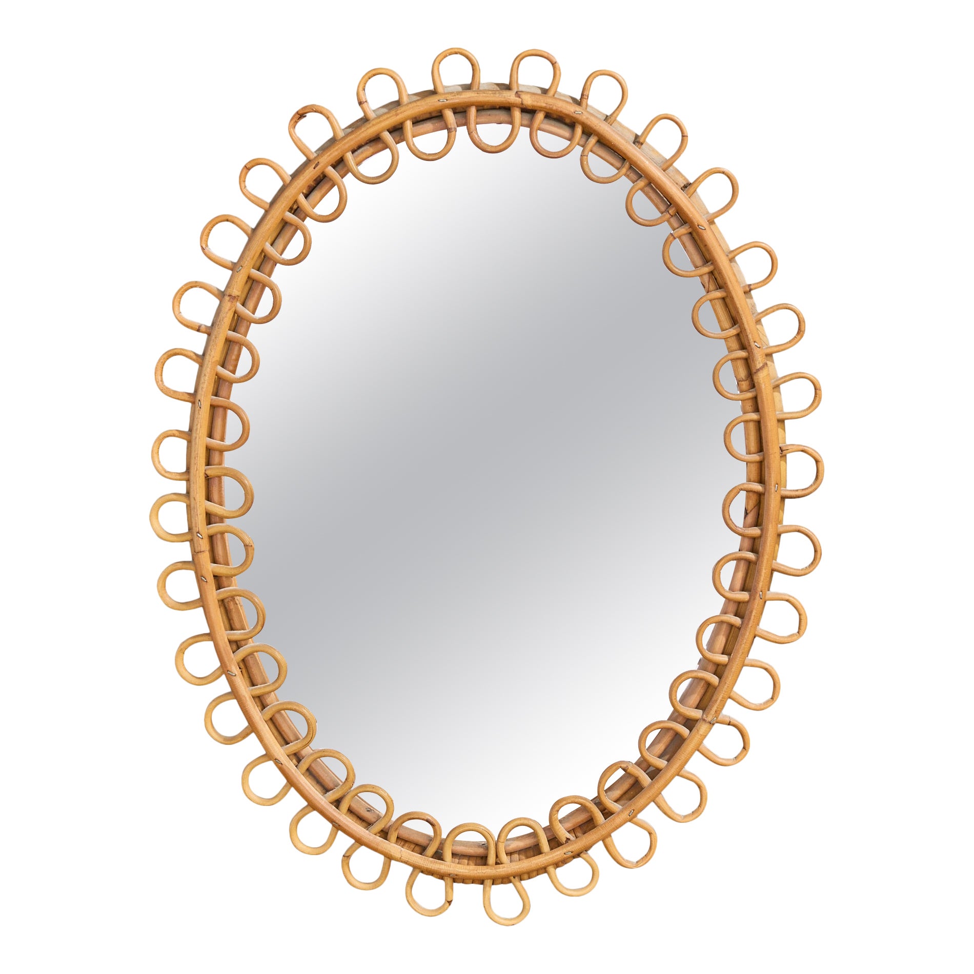 Specchio da parete di design italiano, bambù, rattan, Italia, anni '60 in vendita