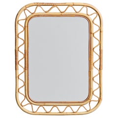 Italian Designer, Wall Mirror, Bamboo, Rattan, Italy, 1960s