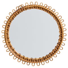 Italian Designer, Wall Mirror, Bamboo, Rattan, Italy, 1960s